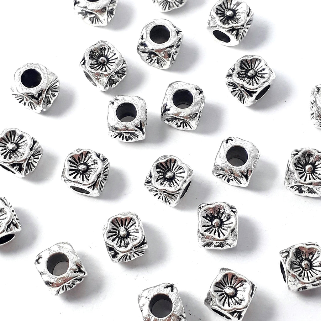 Flower Cube Antique Silver 5mm - 20pcs