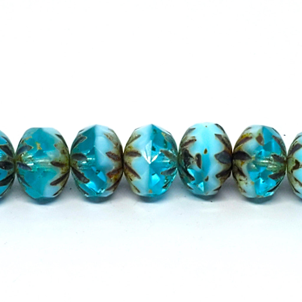 Two Tone Blue Czech Glass Rondelle Cathedral 10x7mm - 6pcs