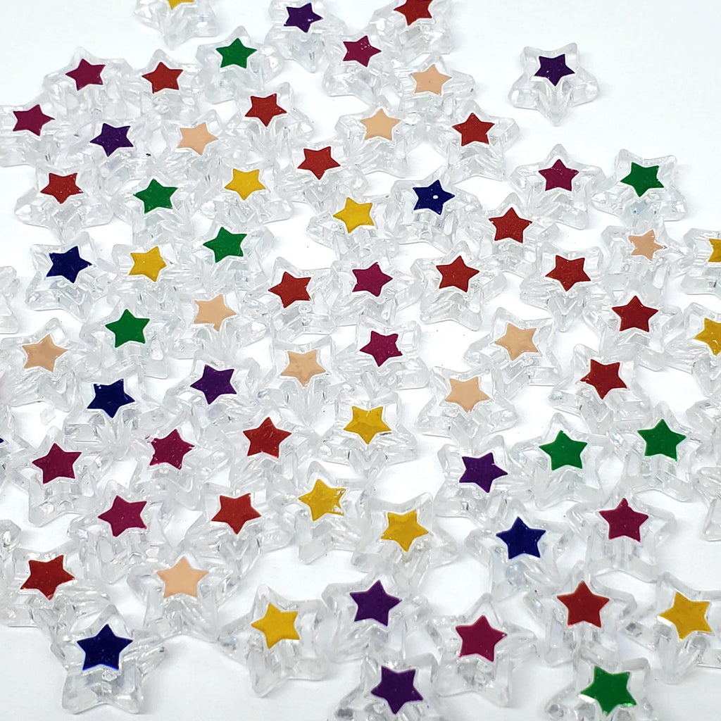 100pcs Acrylic Star Clear & Foil Centred 11mm - 100pcs