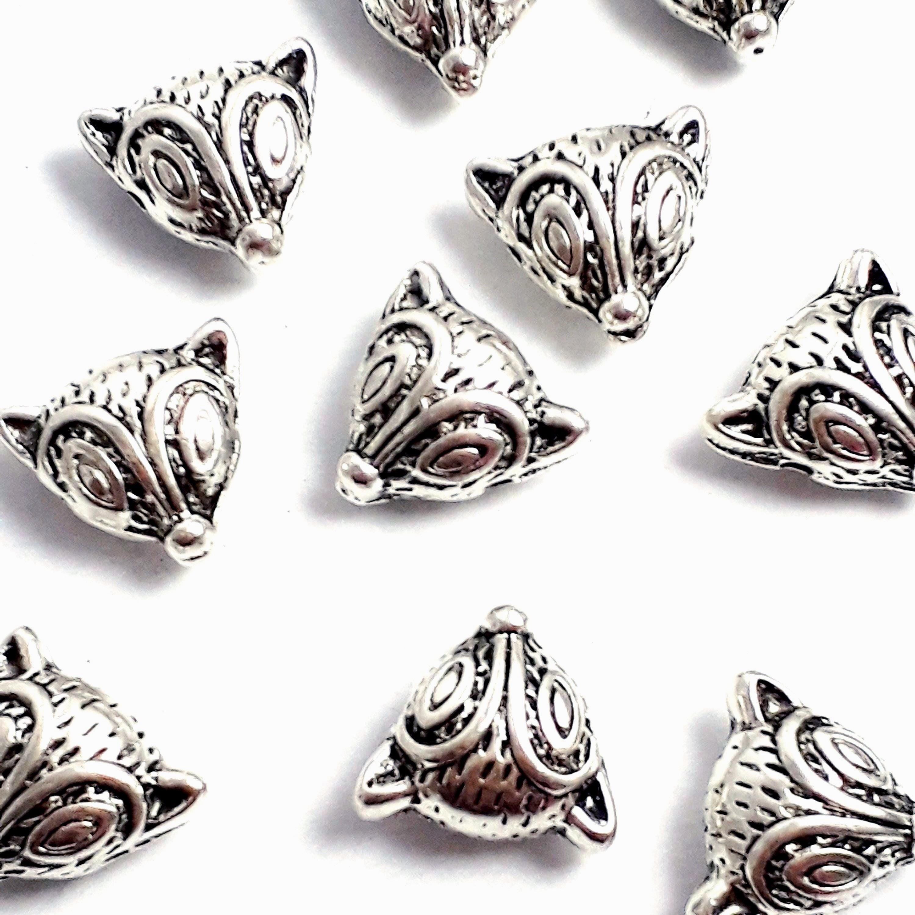 Fox Head Antique Silver 13mm - 2pcs