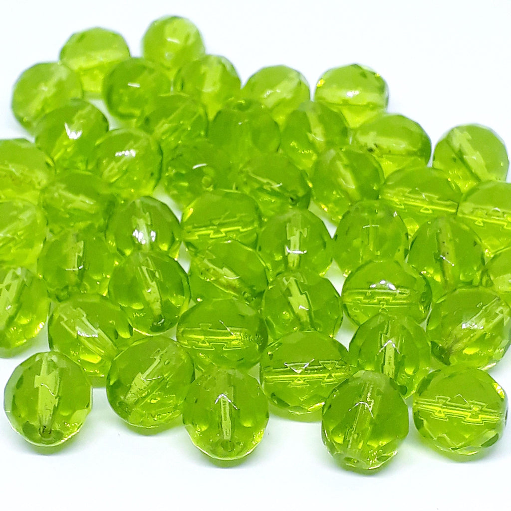Green Transparent Faceted Czech Glass Round 10x9mm - 10pcs