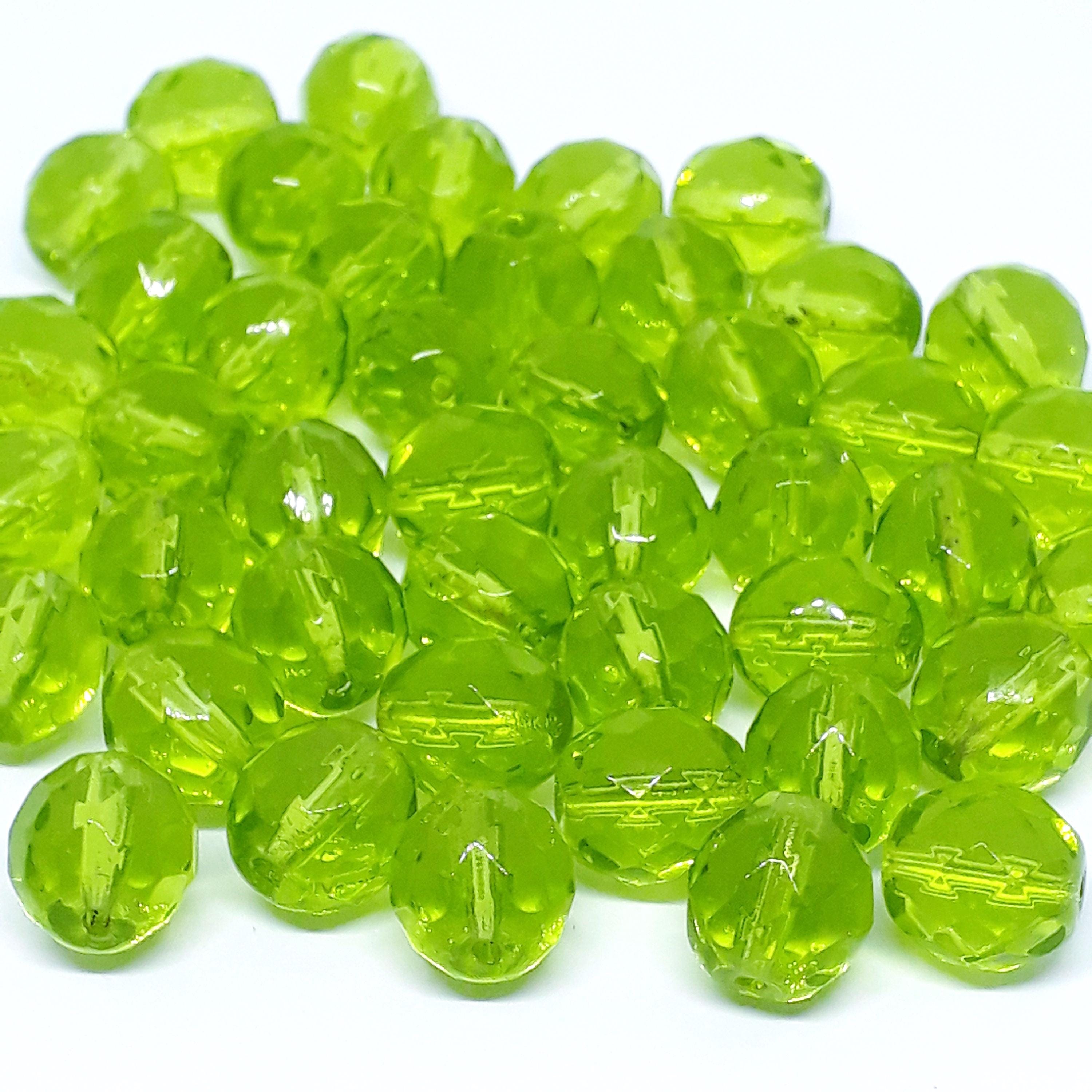 Green Transparent Faceted Czech Glass Round 10x9mm - 10pcs