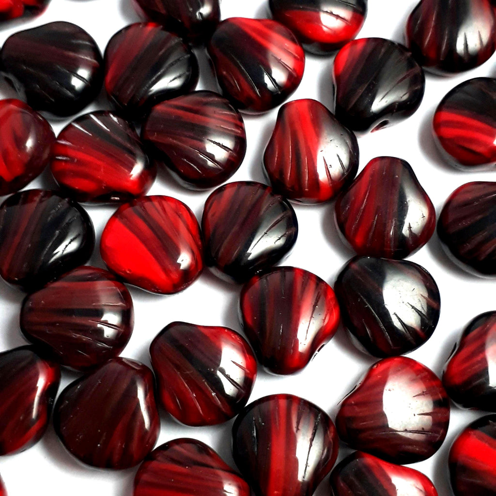 Red & Black Czech Glass Shell 9mm - 10pcs