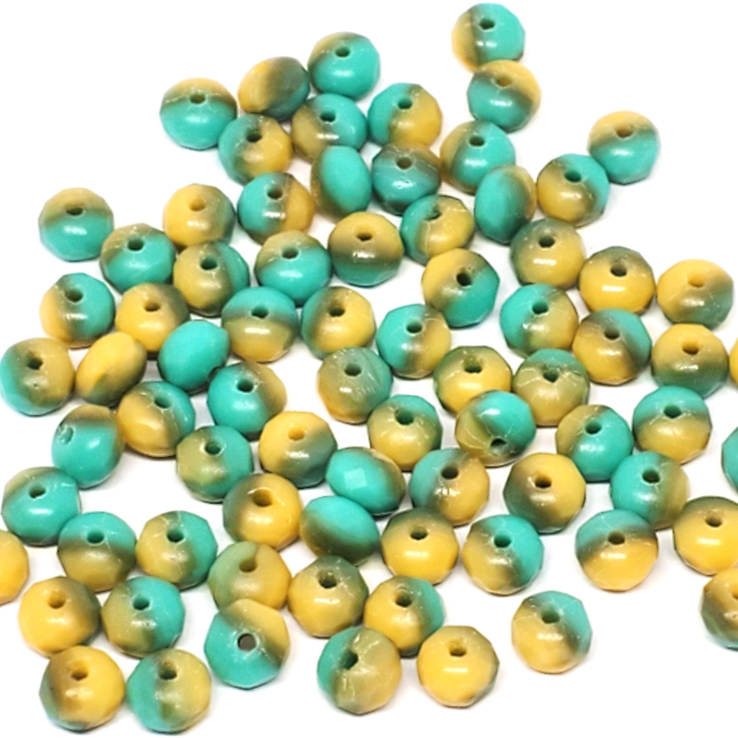 Matte Turquoise & Beige Czech Glass Rondelle 5x3mm - 40pcs