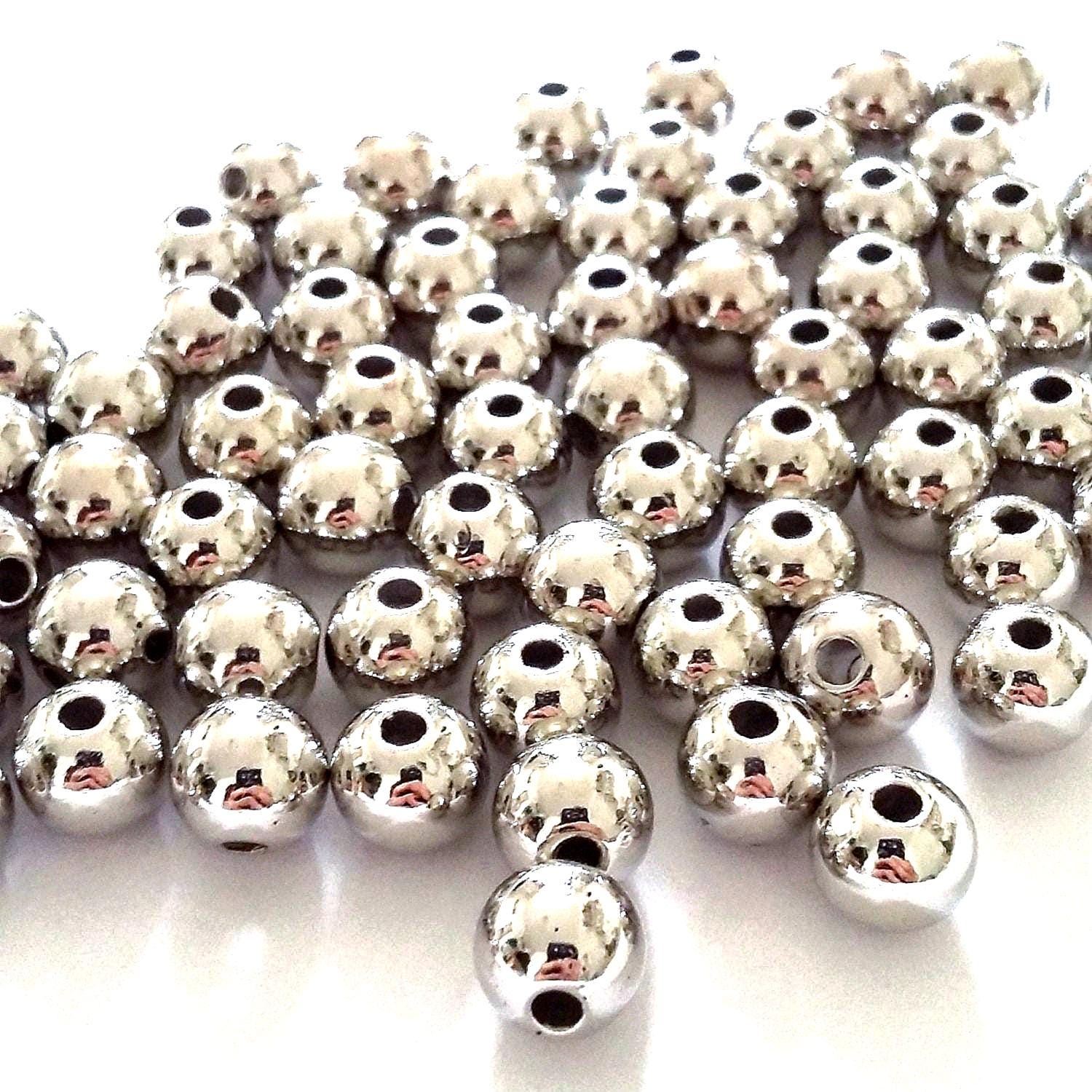 Acrylic Silver Tone Round 8mm - 50pcs