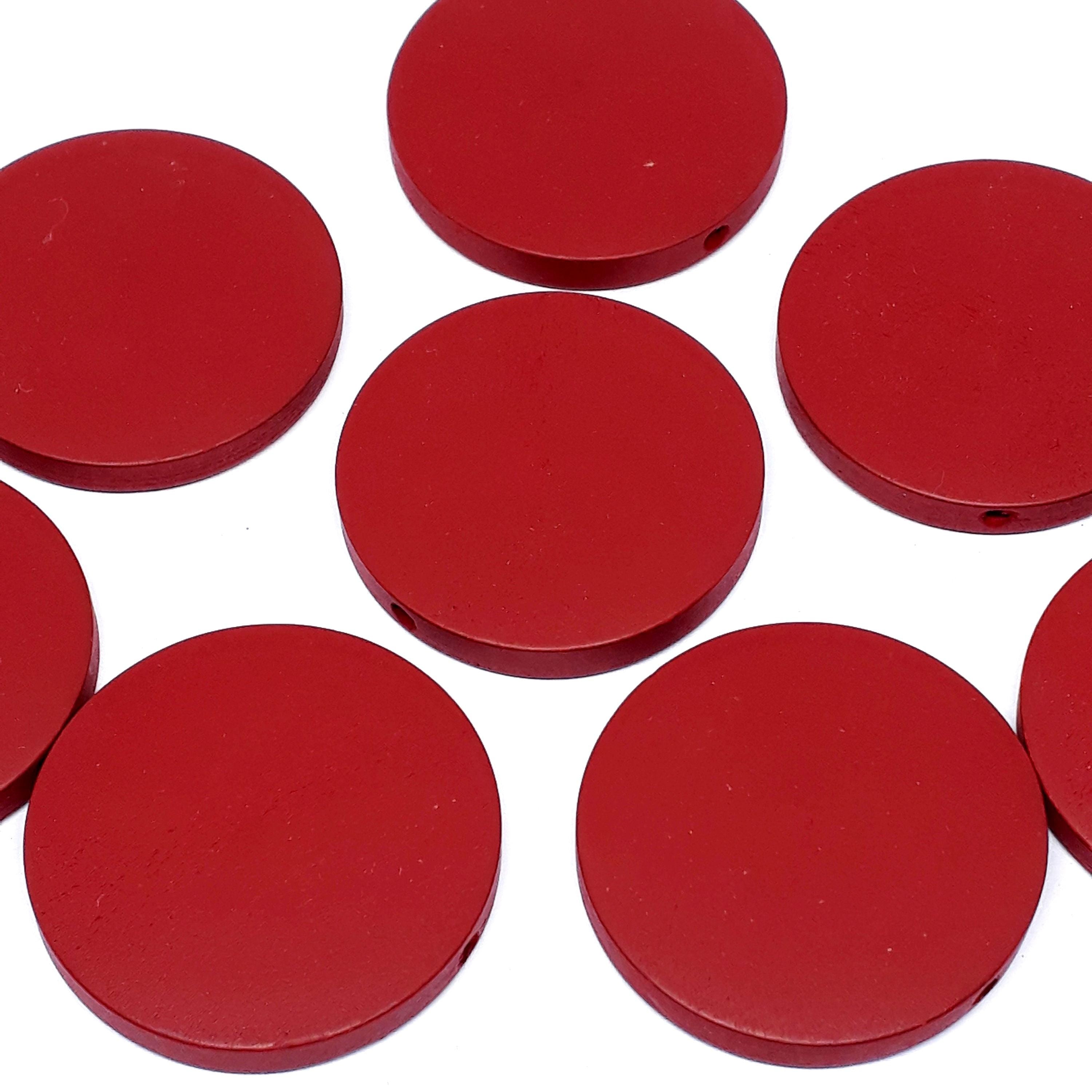 Wine Red Wood Flat Round Coin 30mm - 5pcs