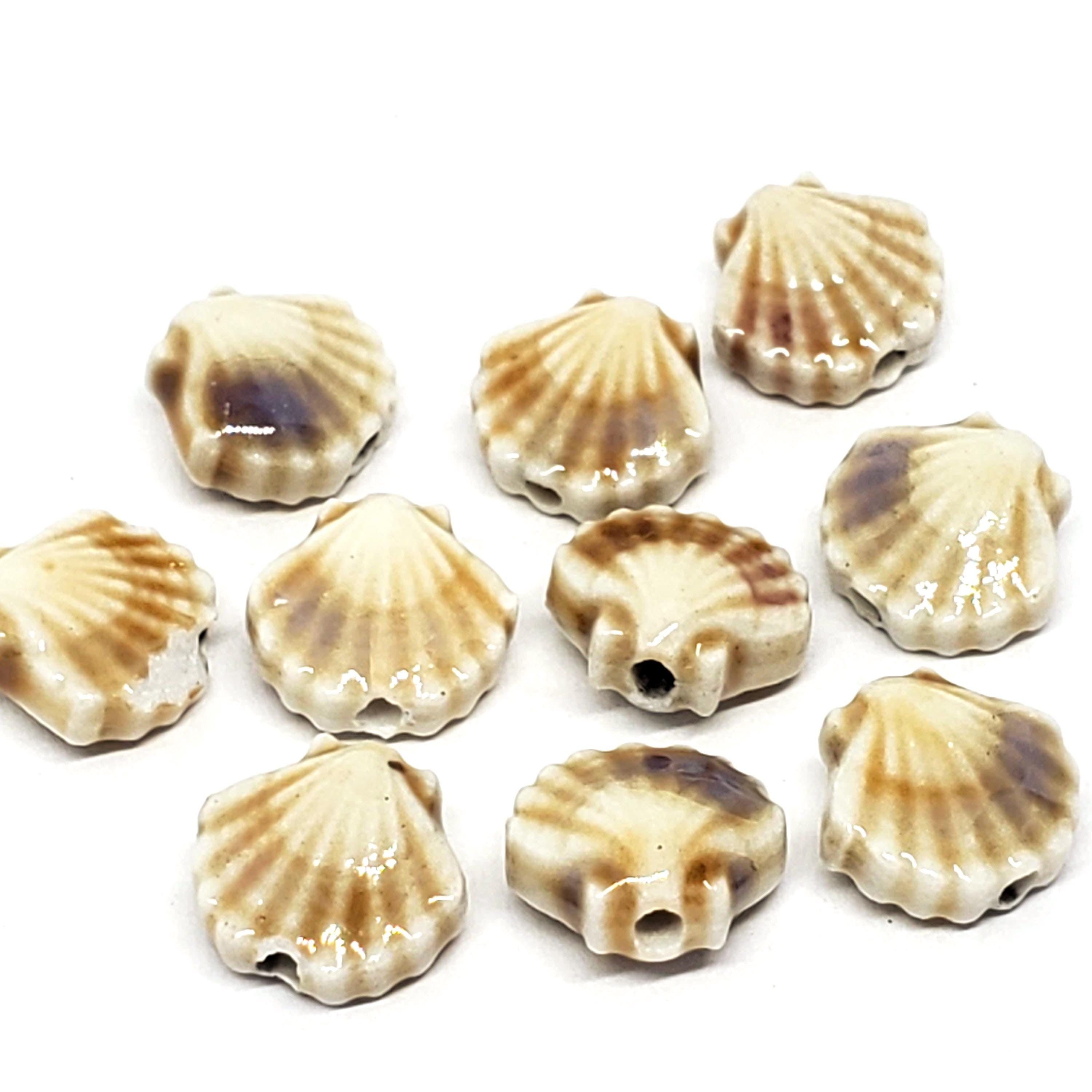 Scallop Shell Glazed Ceramic Brown & Purple 12x11mm - 2pcs
