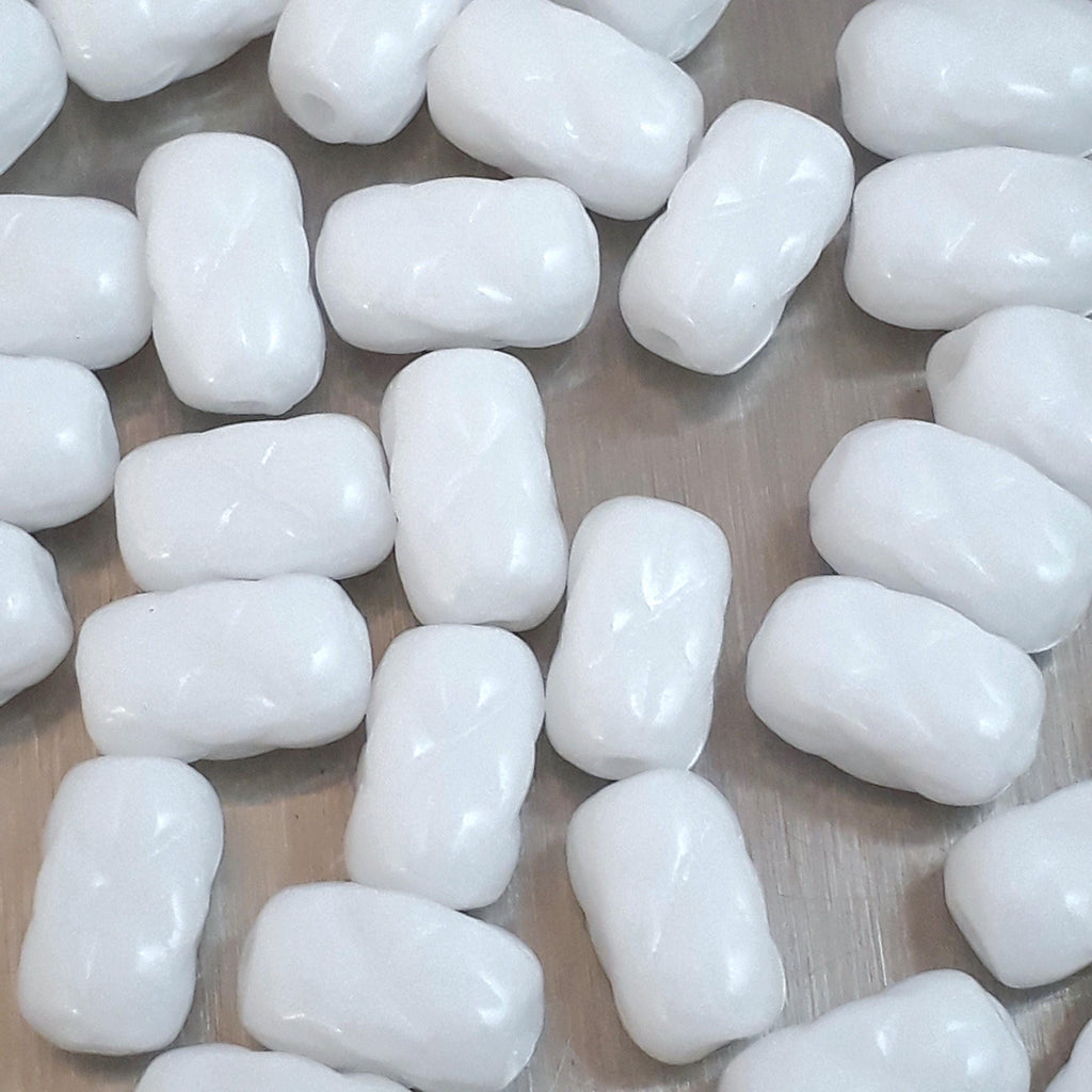 Opaque White Star Czech Glass Tube 6x4mm - 30pcs