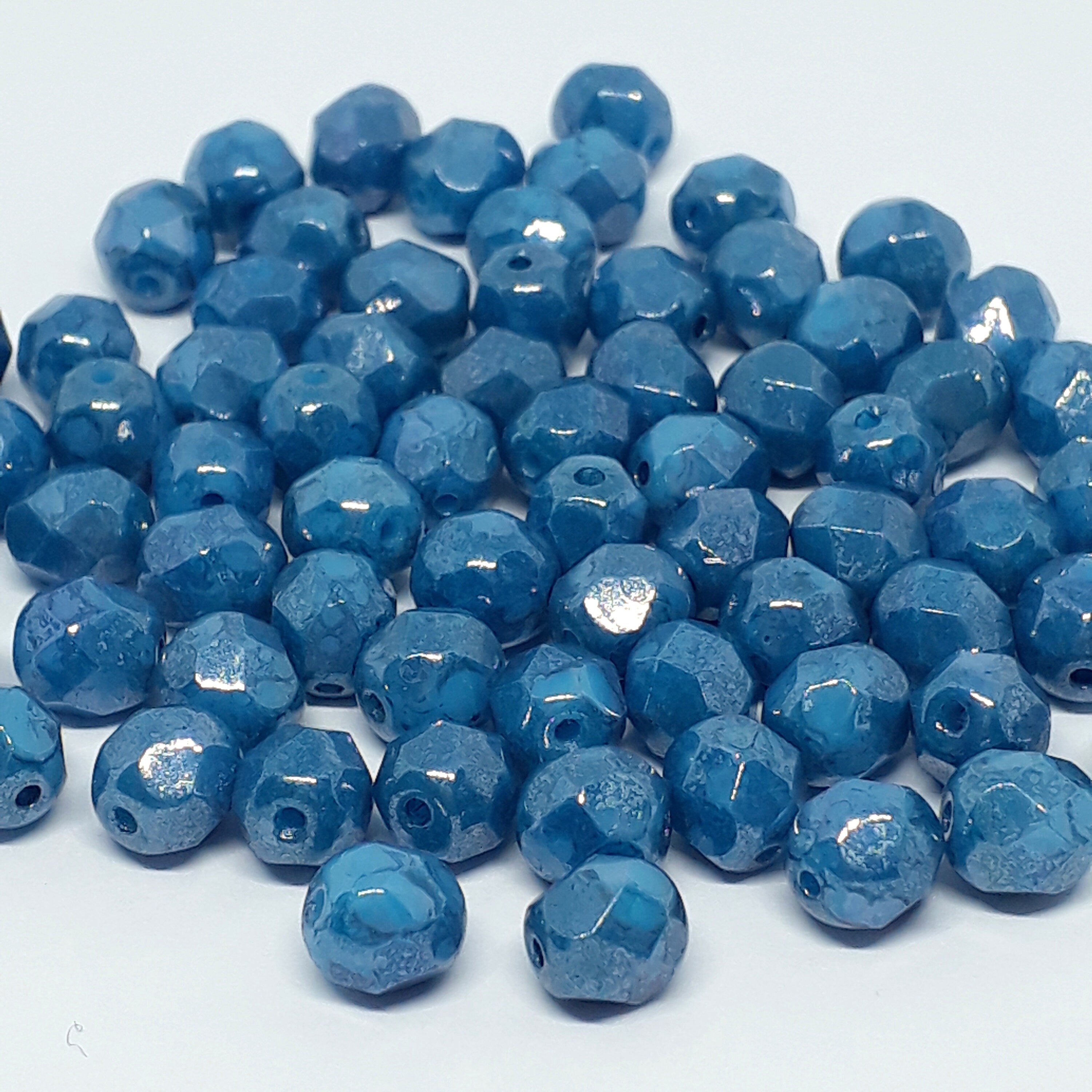 Teal Blue Lustre Faceted Czech Glass Round 6x5.5mm - 10pcs