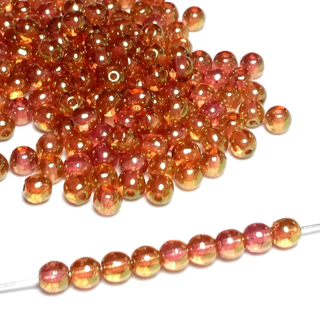 Pink & Green Lustre Czech Glass 5mm - 40pcs