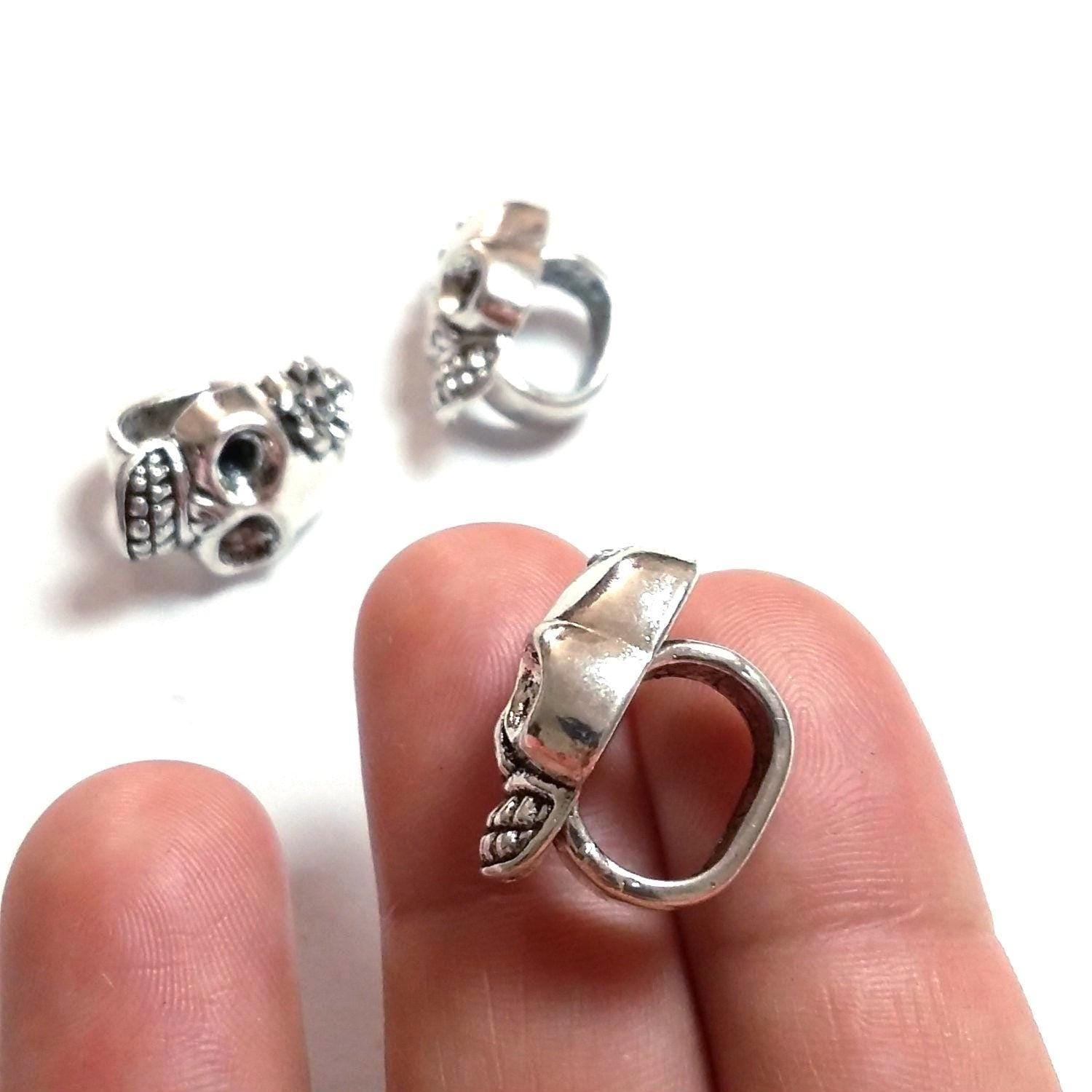 Silver Sugar Skull Large Hole Slider 20x13mm - 2pcs