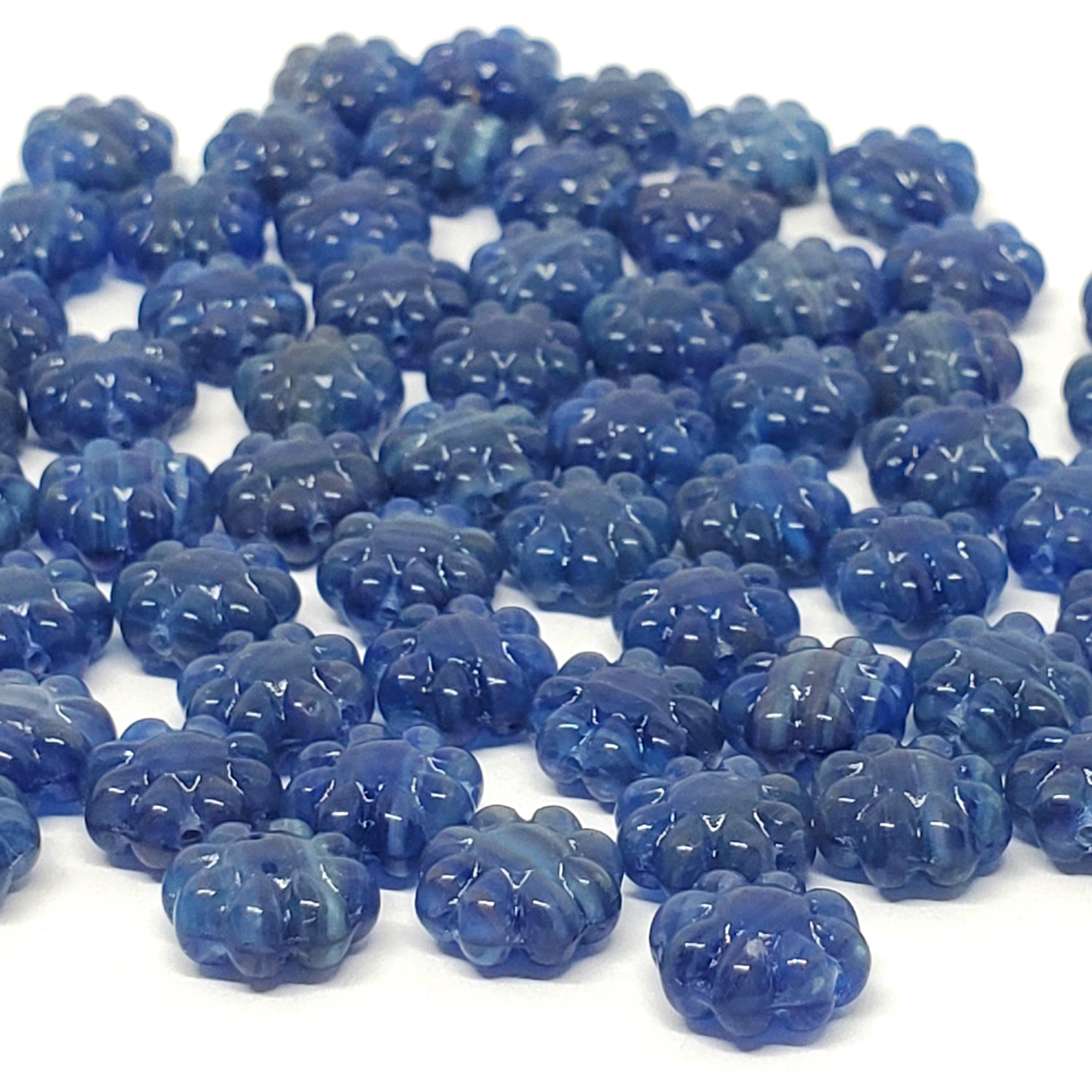 Blue & Grey Czech Glass Hawaiian Flower 9mm - 10pcs