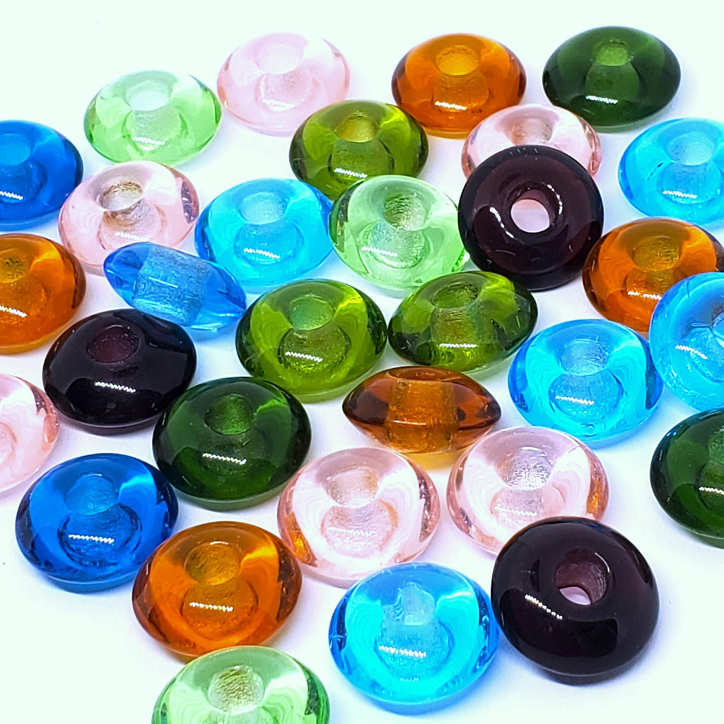 Large Hole Czech Glass Donut Mixed Colour 17x11mm - 6pcs