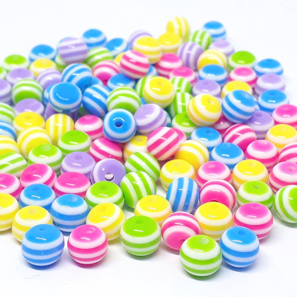 Candy Stripe Round Resin Mixed Colour 8x7mm - 50pcs