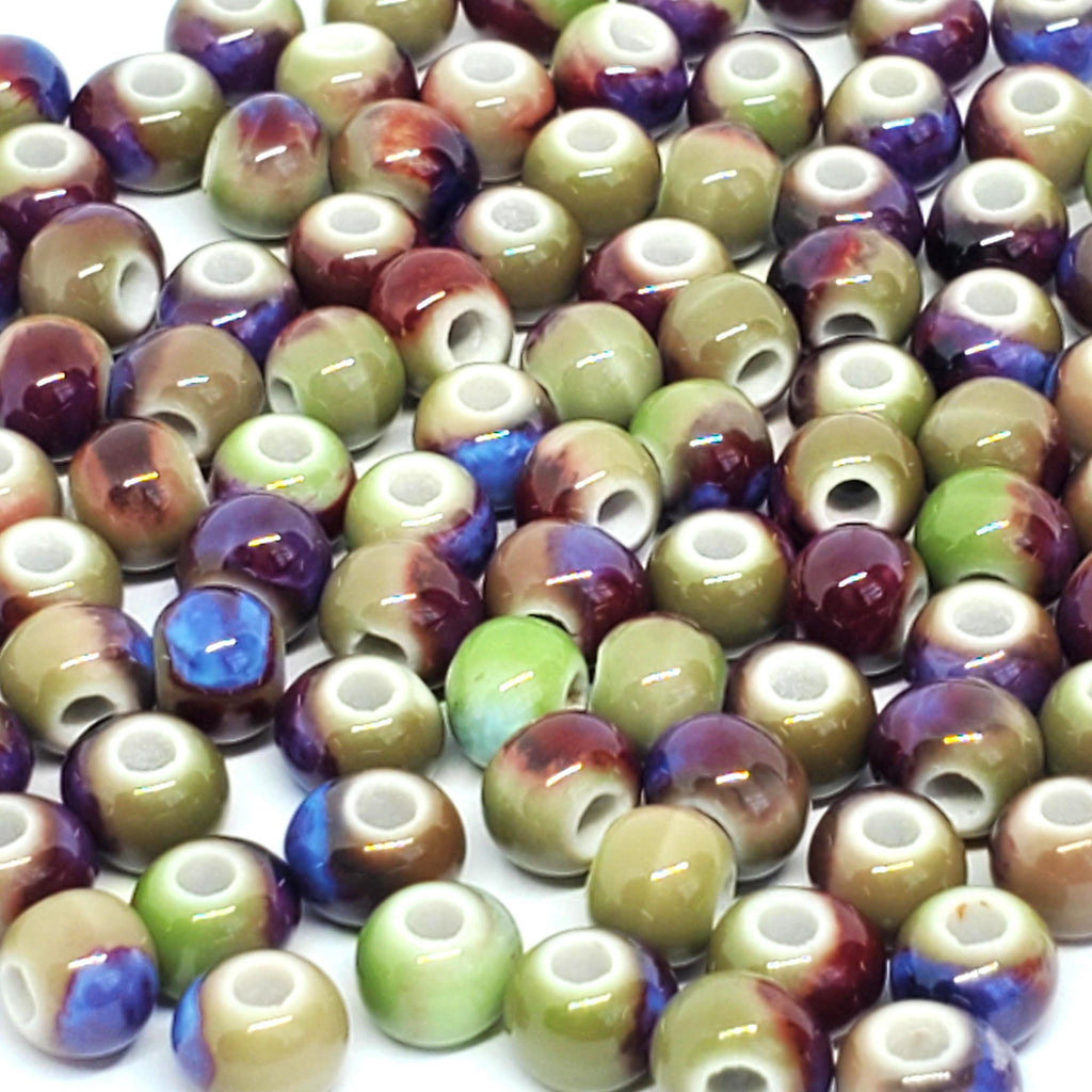 Red, Purple & Green Glazed Ceramic Rondelle 6x5mm - 50pcs