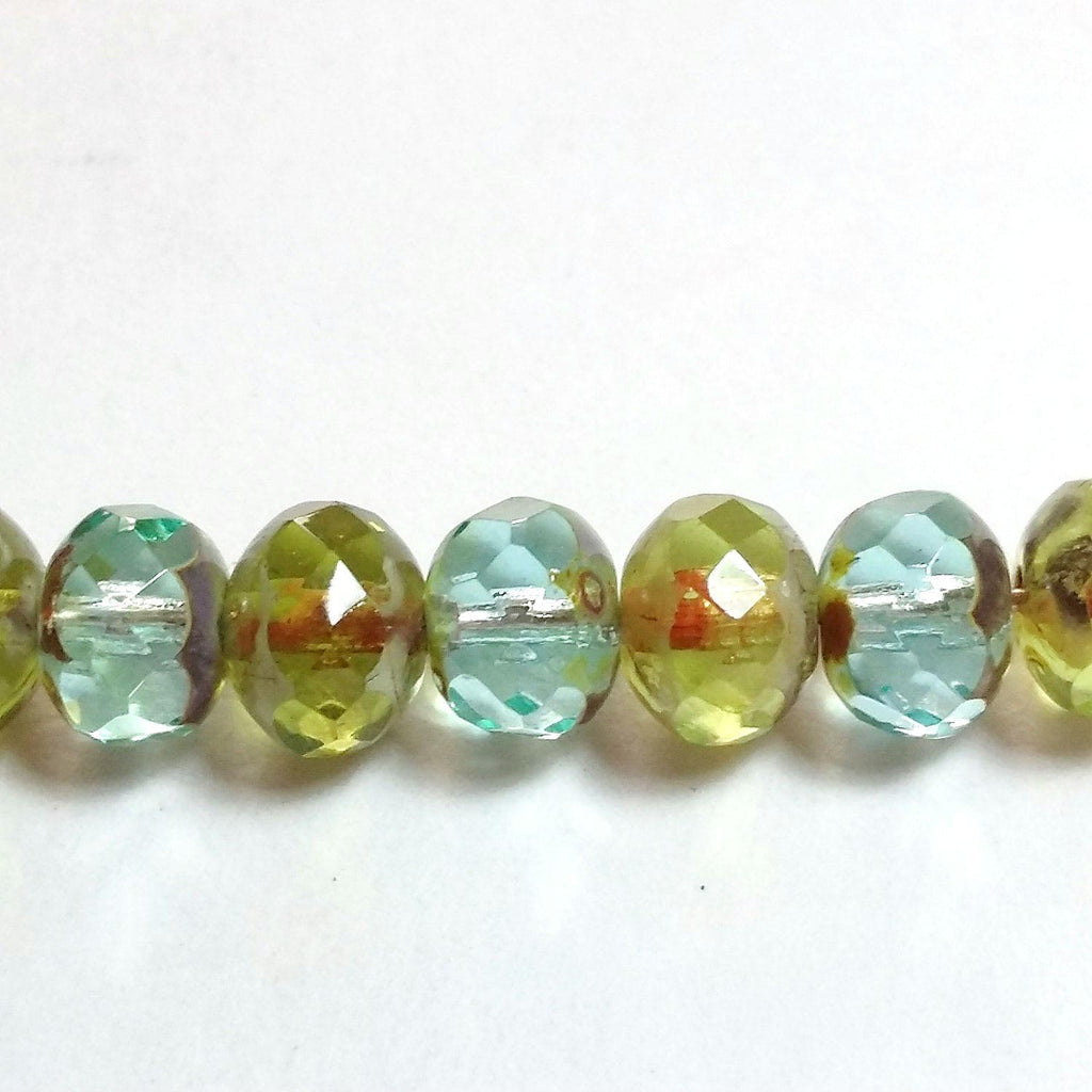 Blue And Green Czech Glass Rondelle 7x5mm - 20pcs