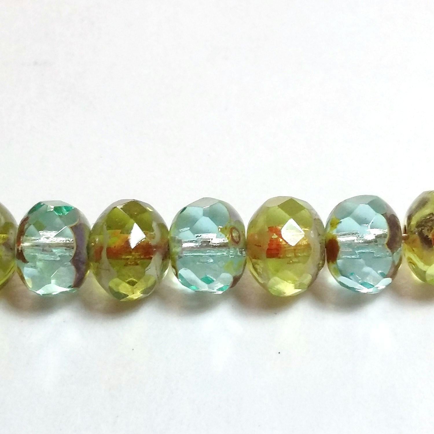 Blue And Green Czech Glass Rondelle 7x5mm - 20pcs