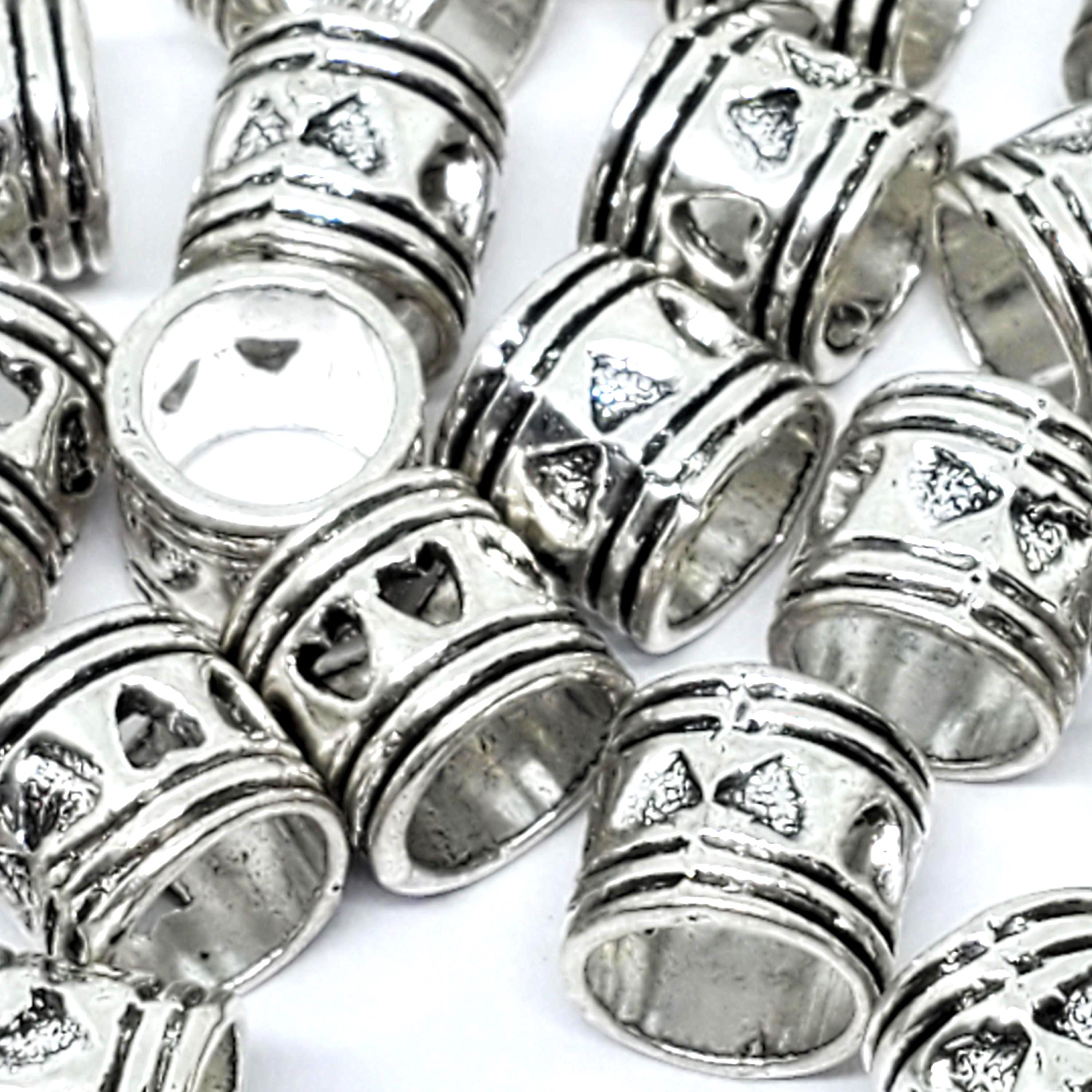 Filigree Heart Tube Antique Silver Big Hole 7x7mm - 25pcs