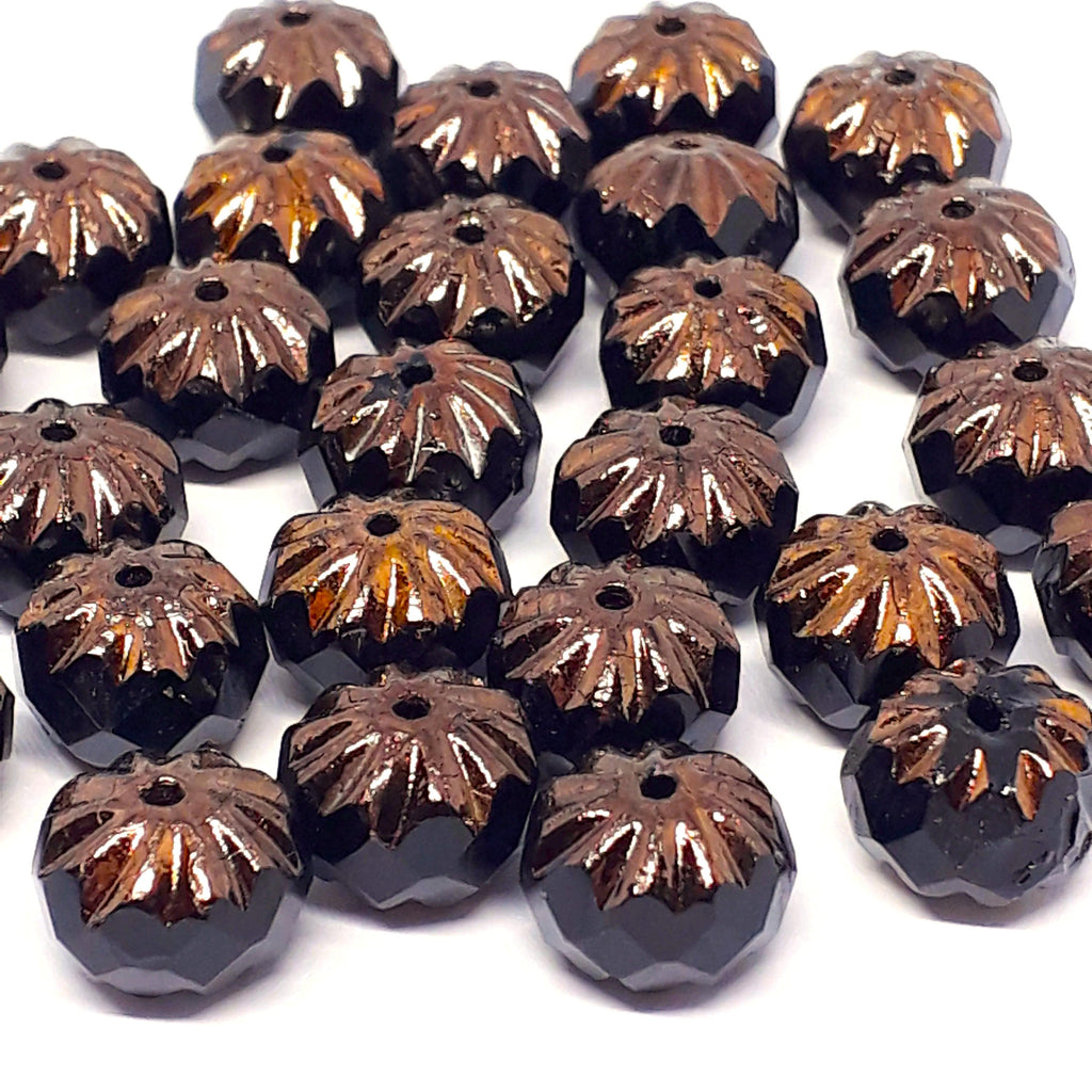 Black & Copper Czech Glass Rondelle 10x7mm - 6pcs