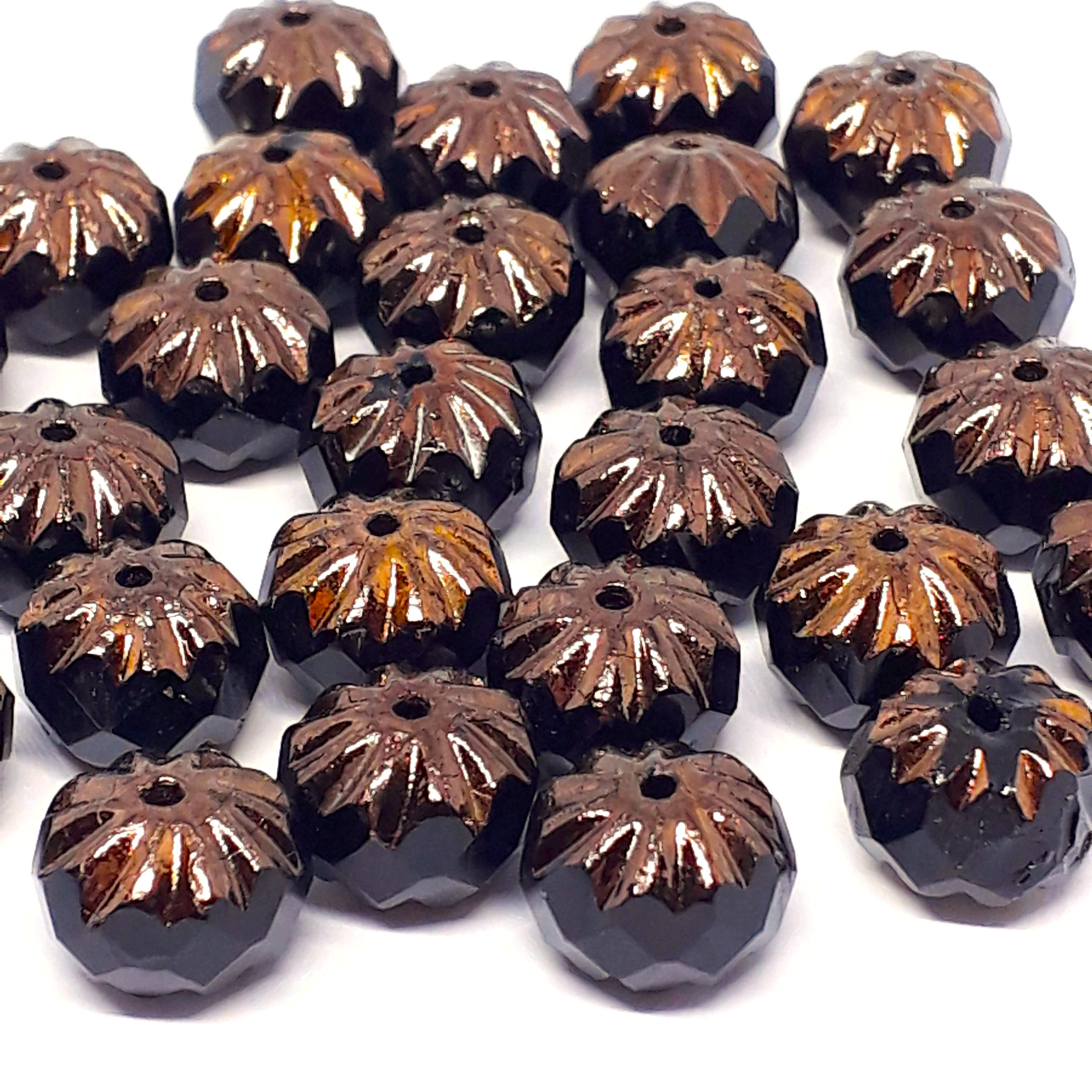 Black & Copper Czech Glass Rondelle 10x7mm - 6pcs