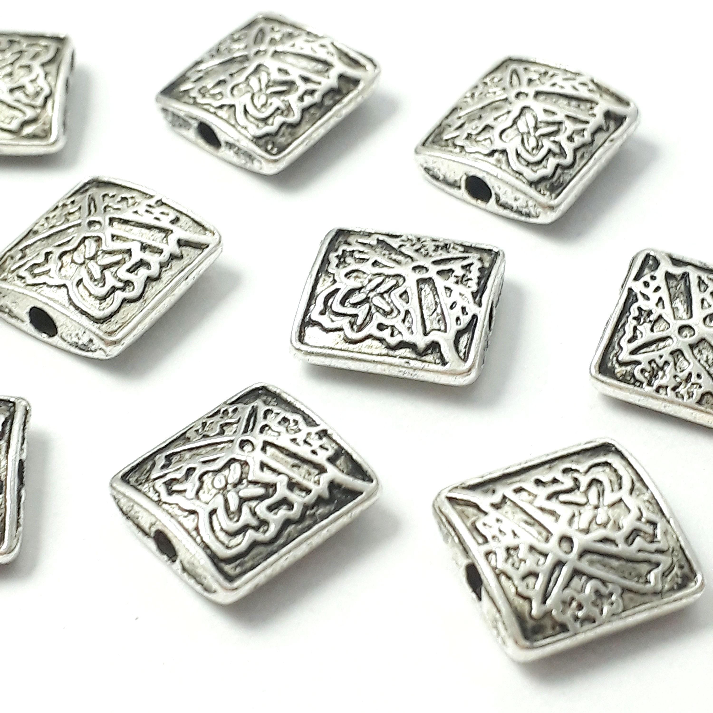 Square Flower Antique Silver 10mm - 4pcs