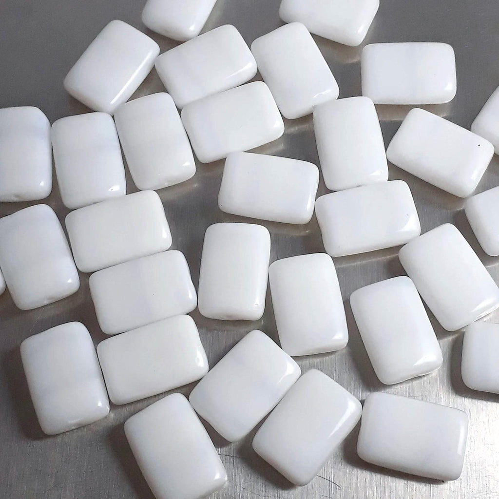 White Lined Czech Glass Rectangle 15x10mm - 10pcs