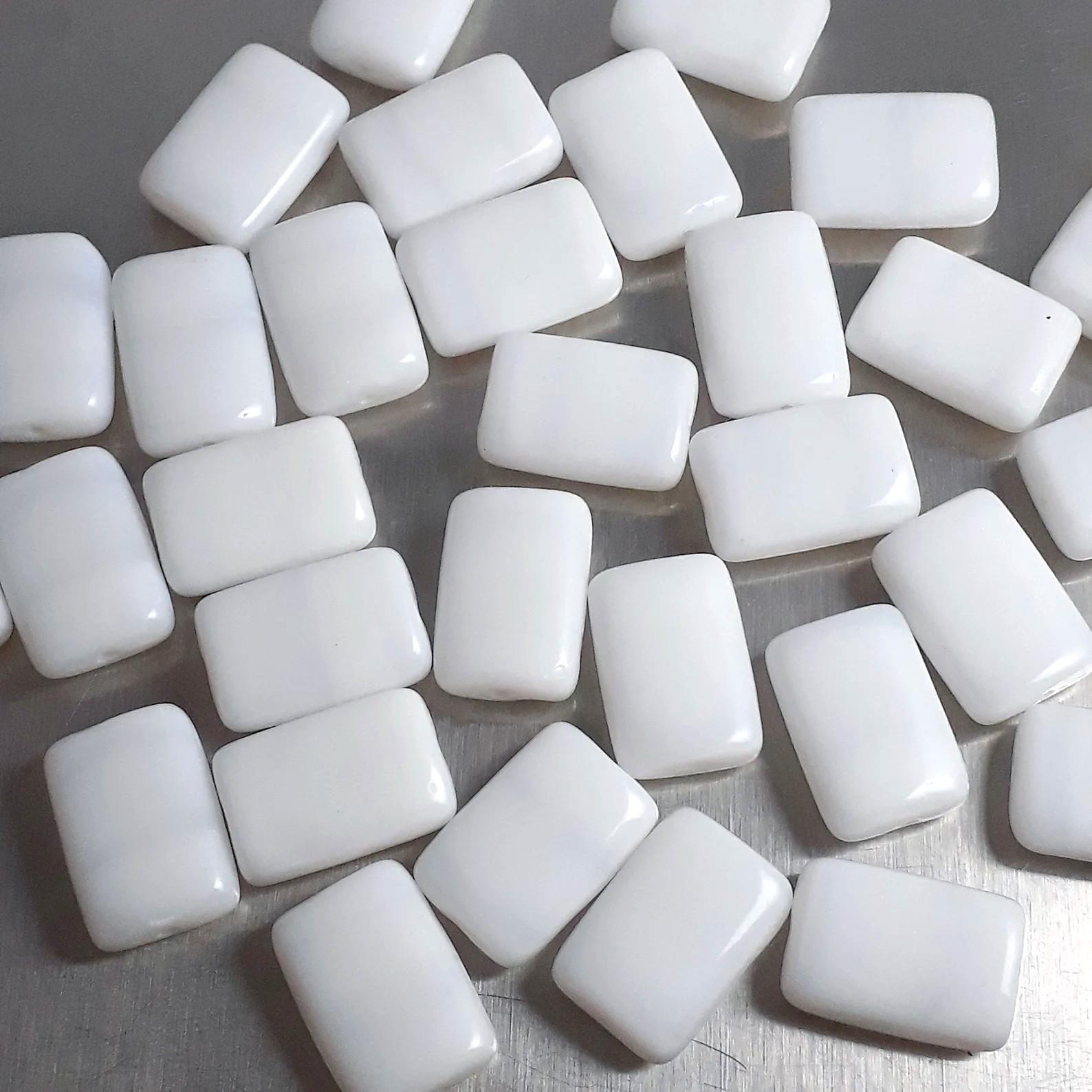 White Lined Czech Glass Rectangle 15x10mm - 10pcs