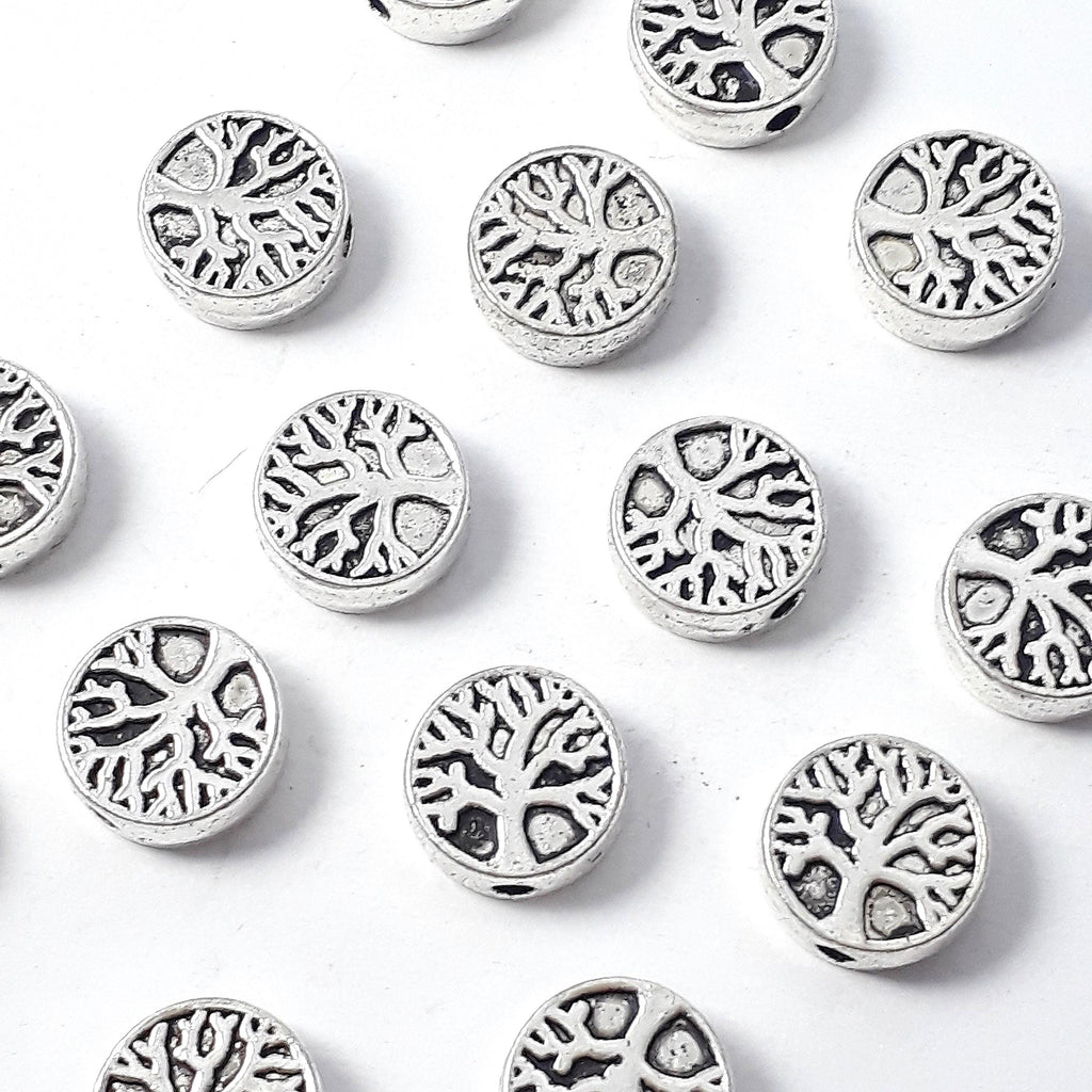 Tree Of Life Metal Round Flat Antique Silver 9mm - 10pcs