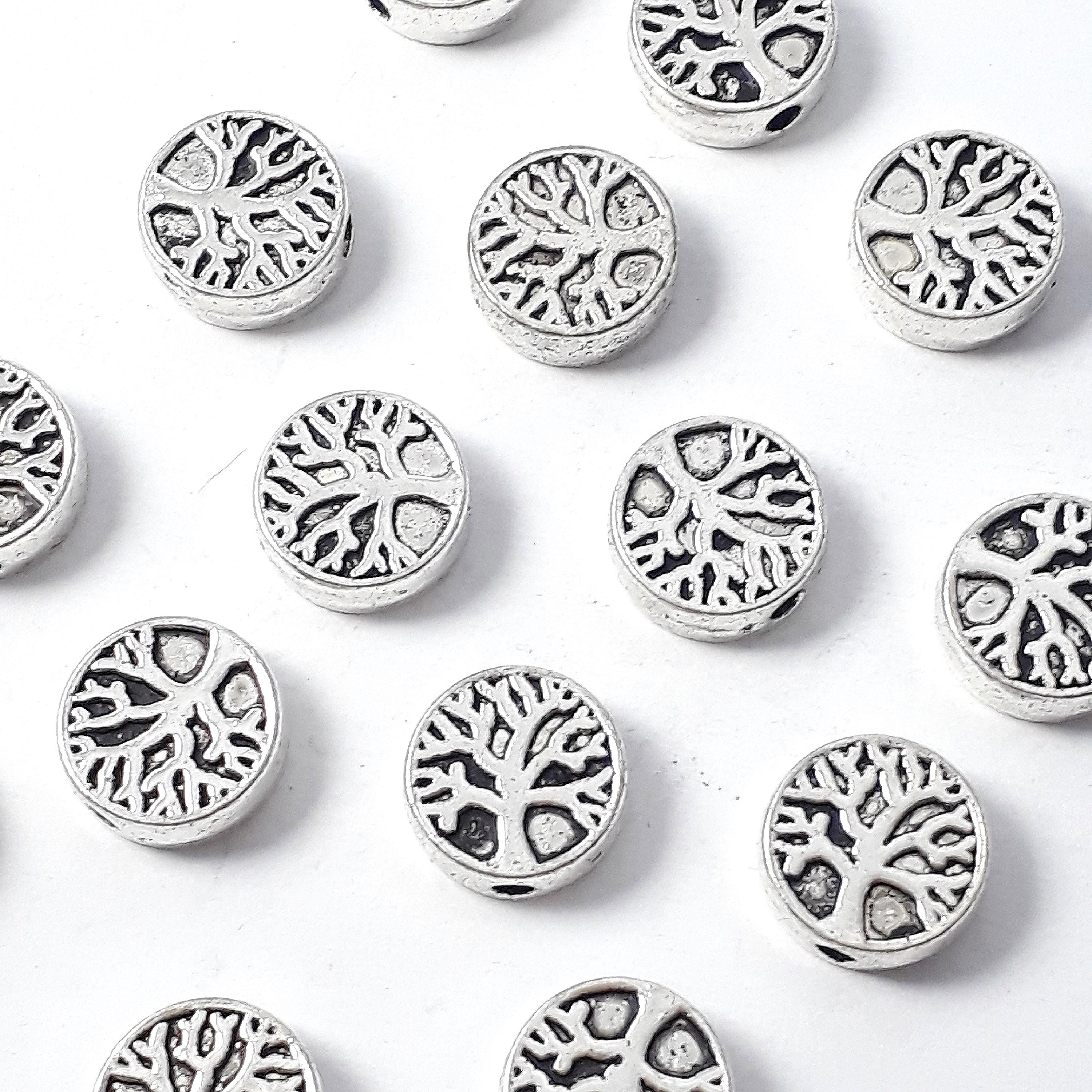 Tree Of Life Metal Round Flat Antique Silver 9mm - 10pcs