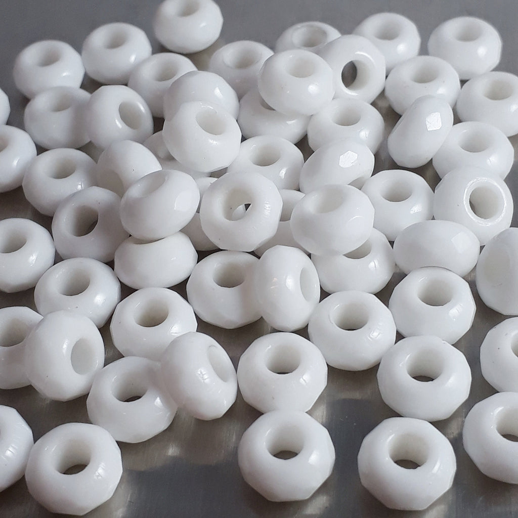 White Faceted Czech Glass Donut 9x6mm - 10pcs