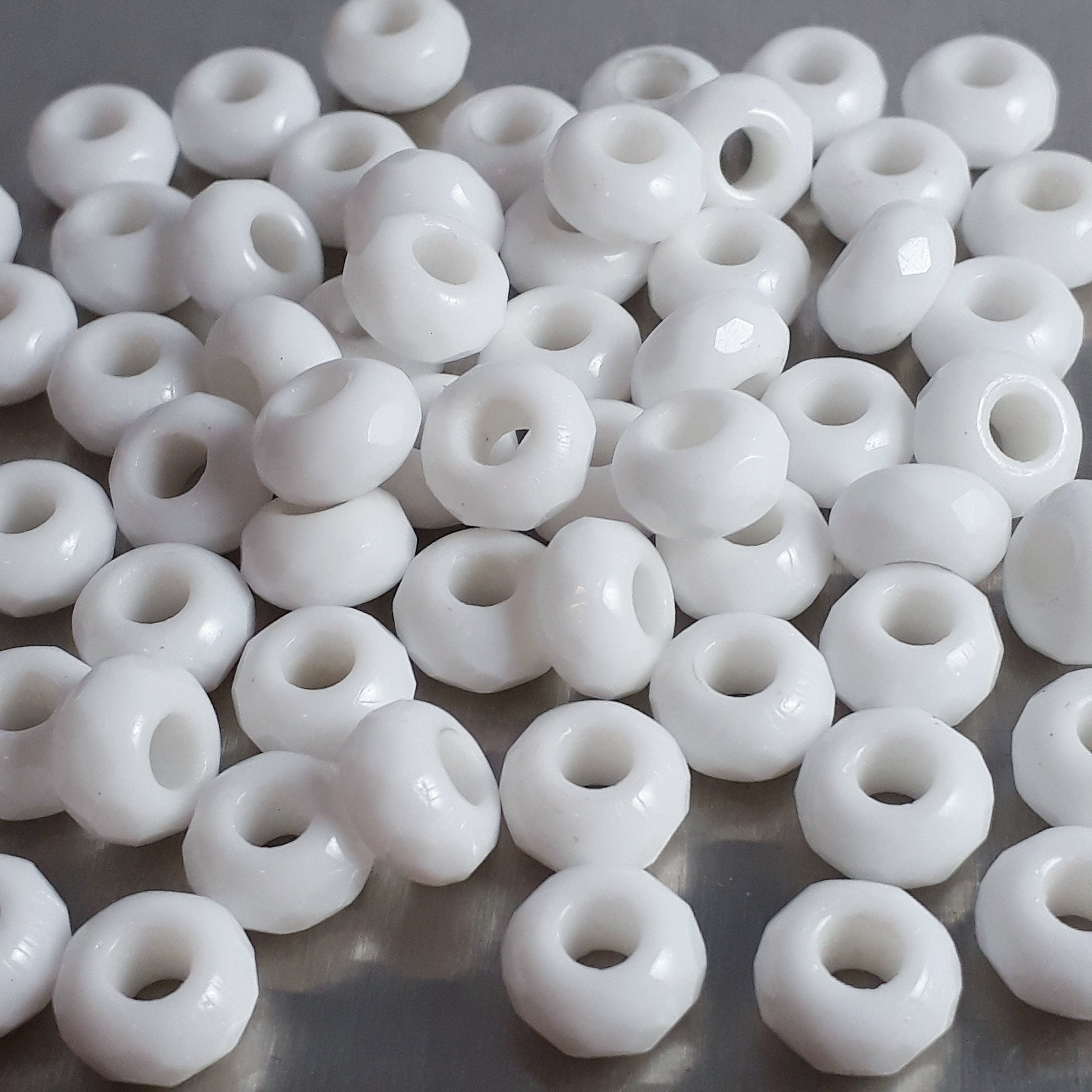 White Faceted Czech Glass Donut 9x6mm - 10pcs