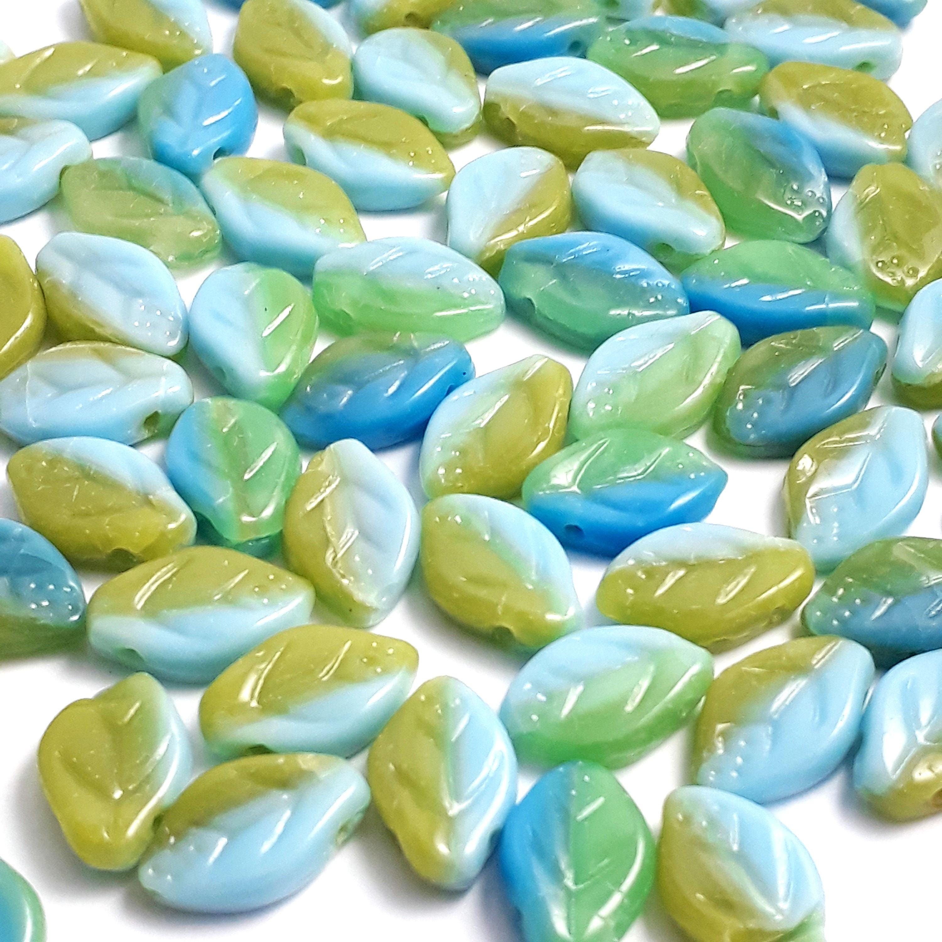 Blue & Green Czech Glass Leaf 12x7mm - 20pcs