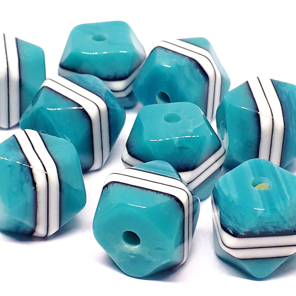Turquoise Striped Faceted Cube Resin 15mm - 2pcs