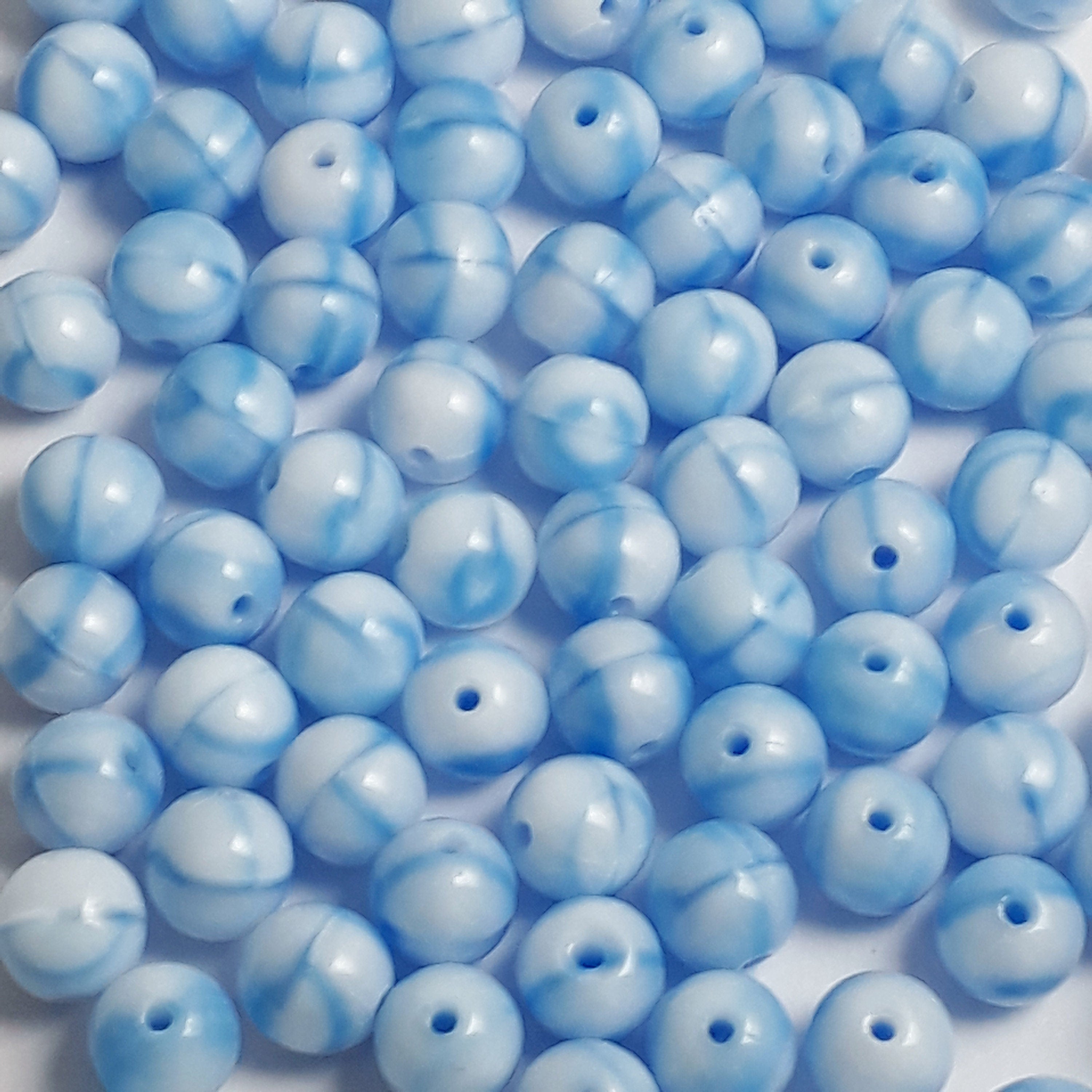 White & Blue Mottled Czech Glass 6mm - 30pcs