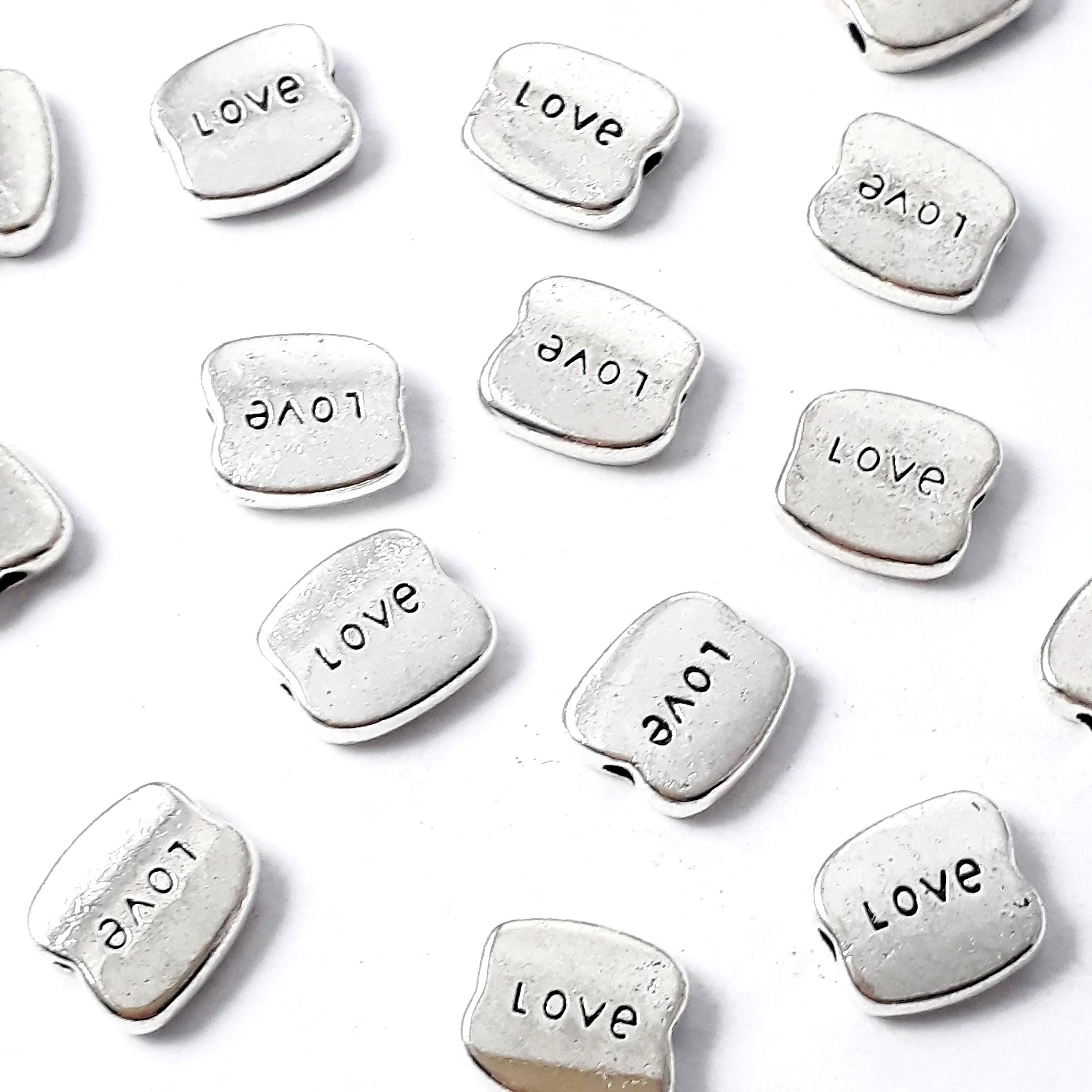 'Love' Irregular Rectangle Antique Silver 10x8mm - 10pcs