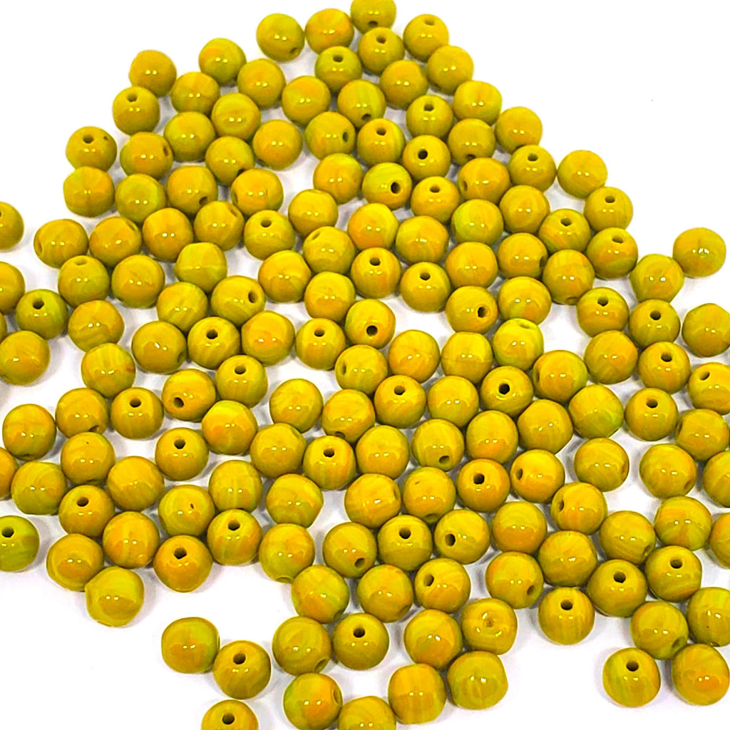 Green & Orange Czech Glass Round Druk 4mm - 60pcs