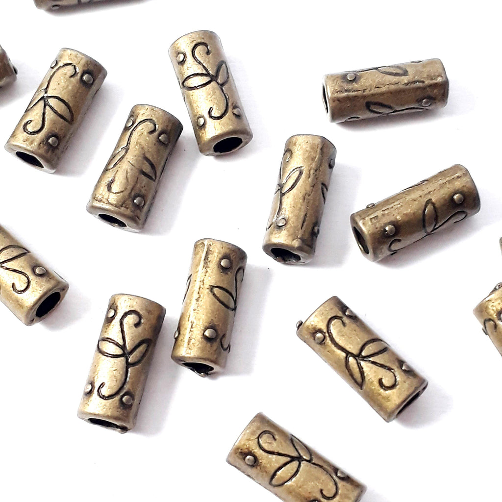 Flower Tube Antique Bronze 12x5mm - 10pcs