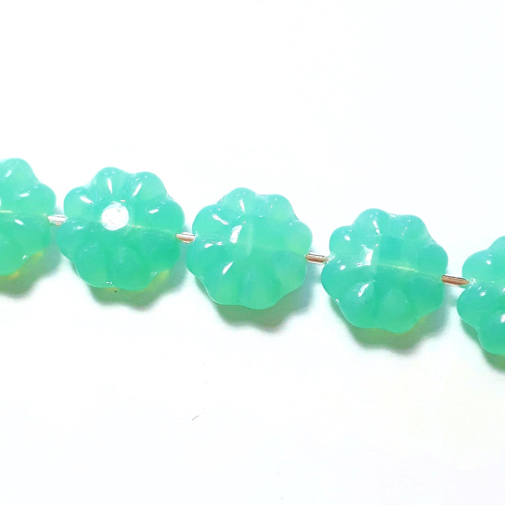 Turquoise Hawaiian Flower Czech Glass 9mm - 10pcs