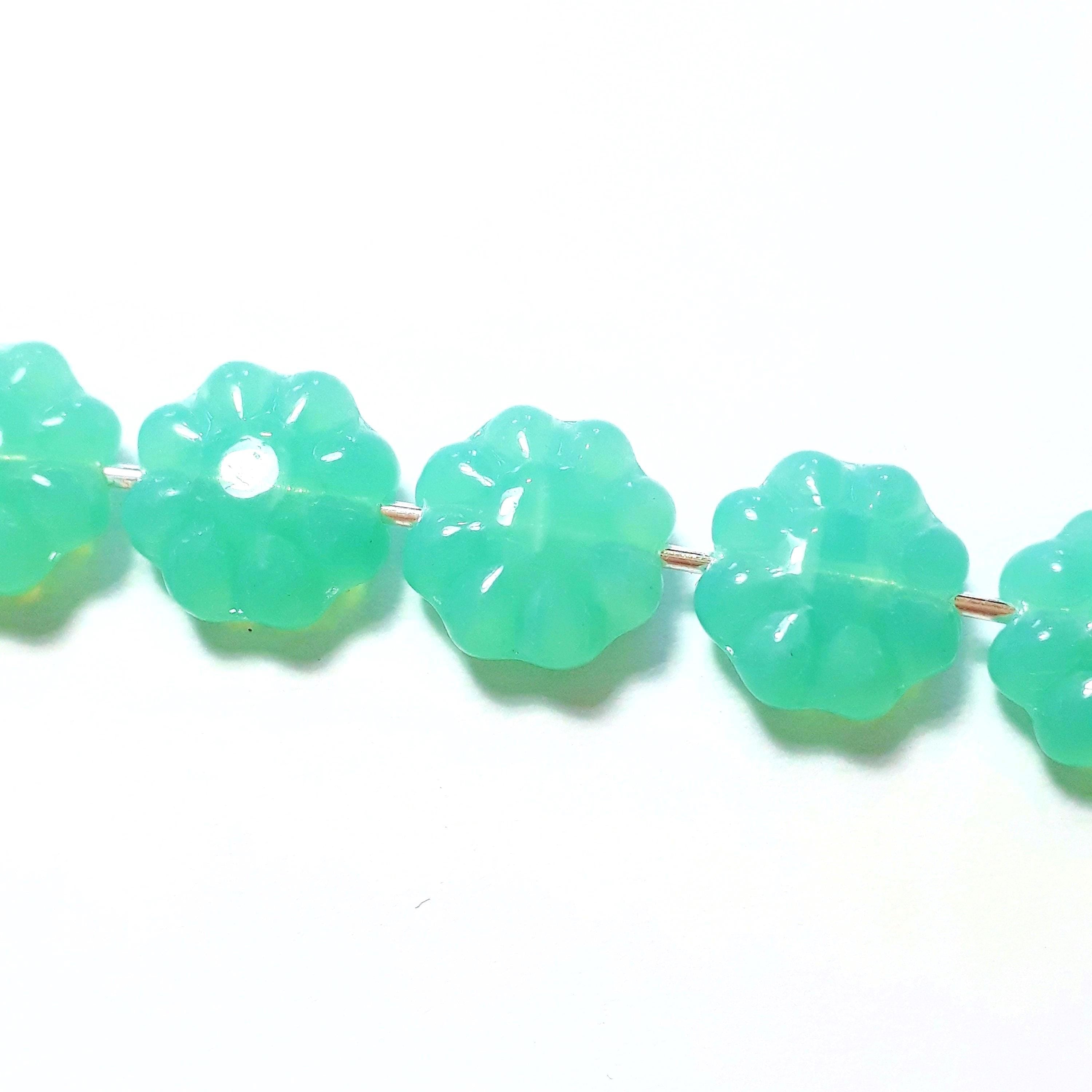 Turquoise Hawaiian Flower Czech Glass 9mm - 10pcs
