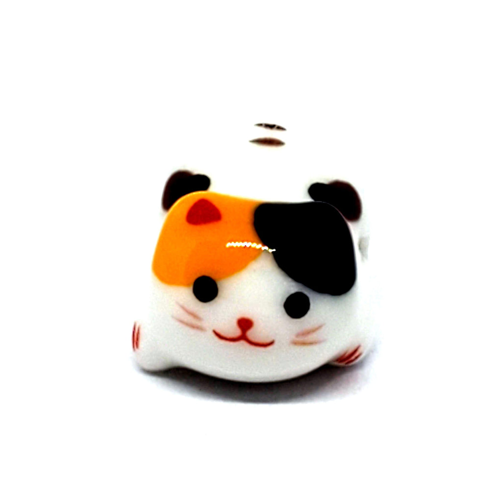 Chinese Cat Ceramic White Multicolour 16x13mm - 1pc