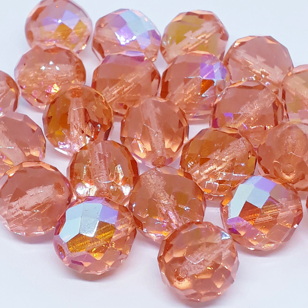 Dusty Rose AB Faceted Czech Glass Round 14x13mm - 4pcs
