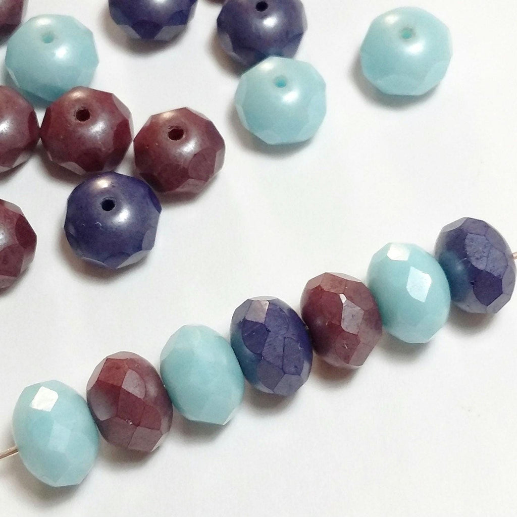 Burgundy, Blue & Purple Czech Glass Rondelle 8x6mm - 10pcs