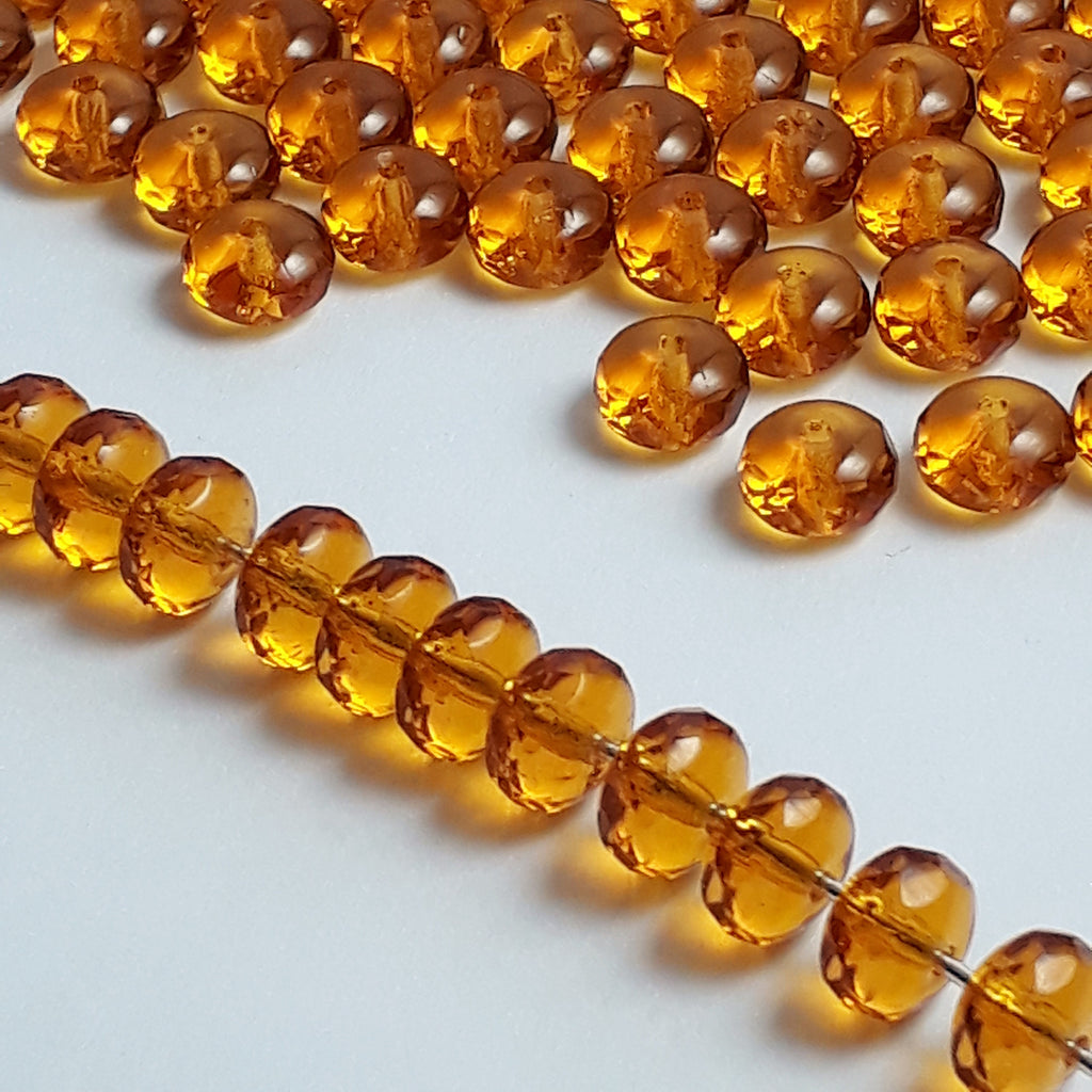 Orange Rondelle Faceted Czech Glass 7x4mm - 20pcs