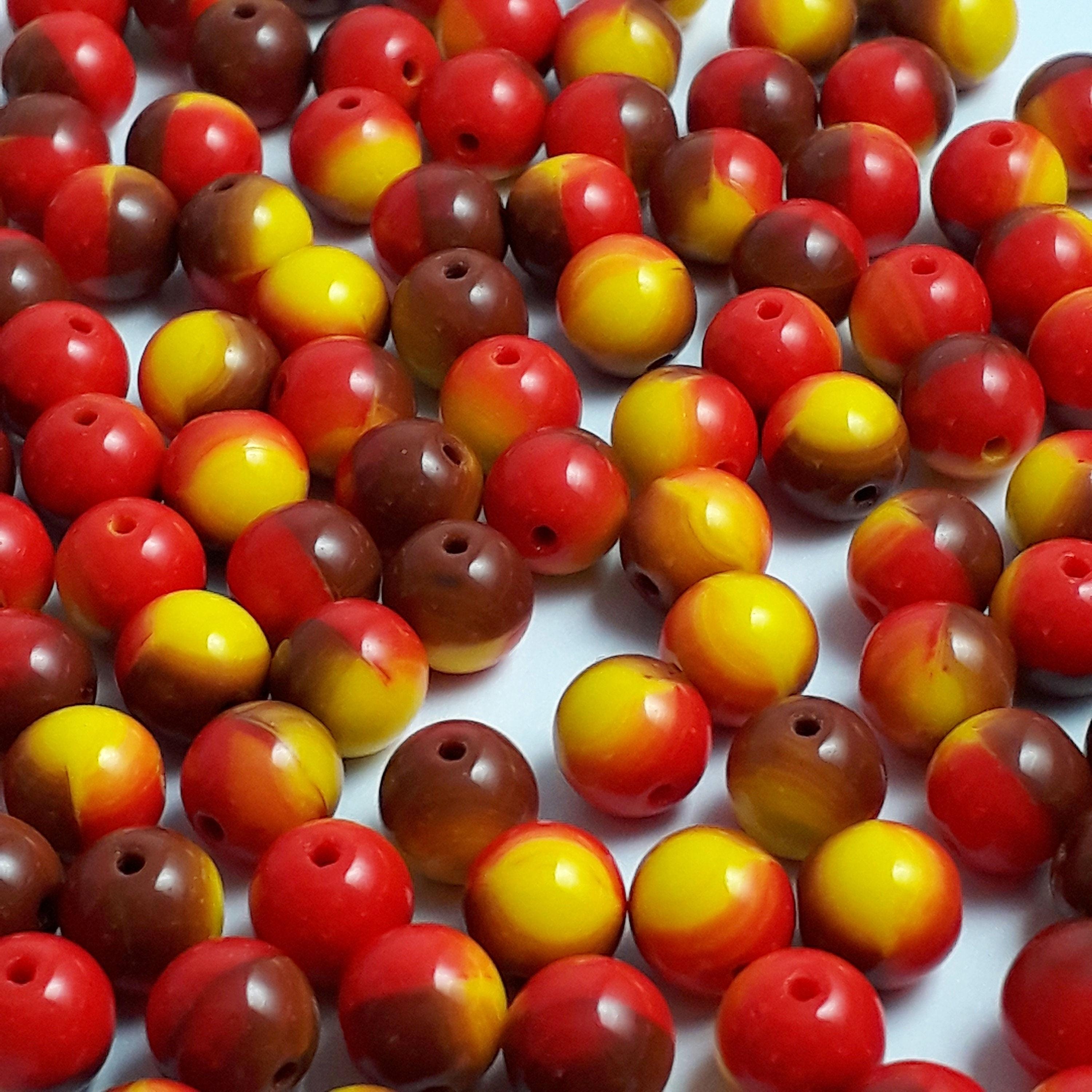 Red, Yellow & Brown Czech Glass Round 6mm - 30pcs