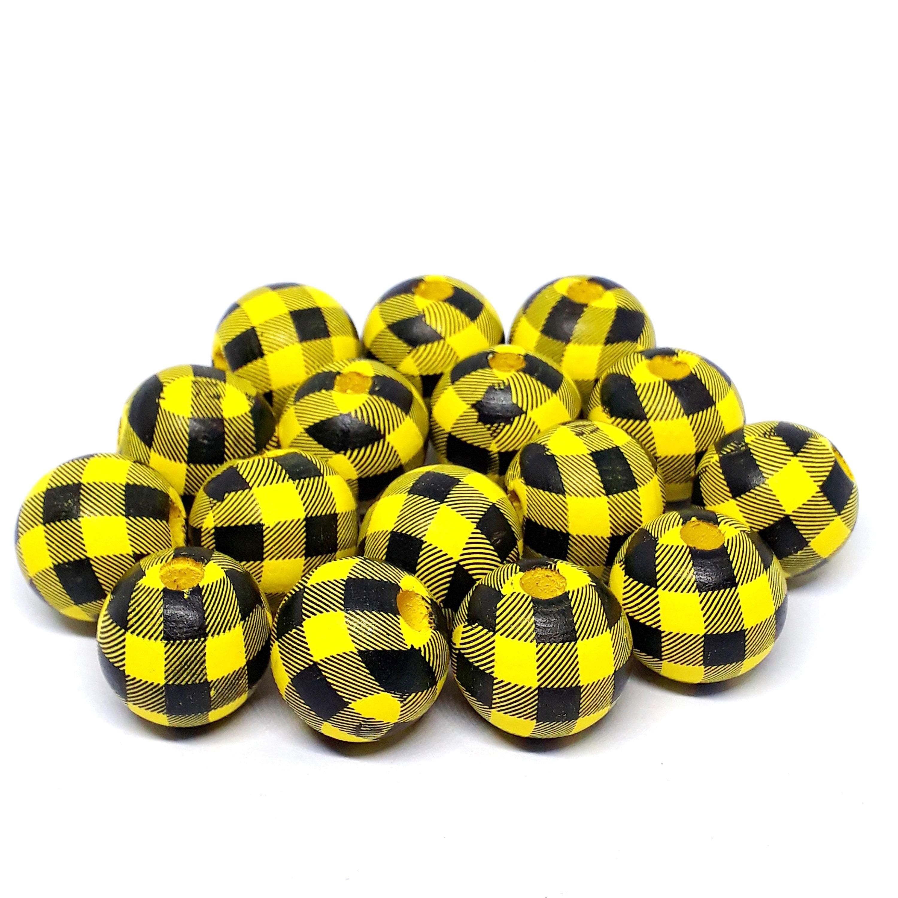 Yellow & Black Checkered Wood 15x14mm - 5pcs
