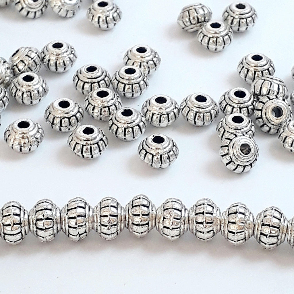 Striped Rondelle Spacer Antique Silver 6x4mm - 25pcs