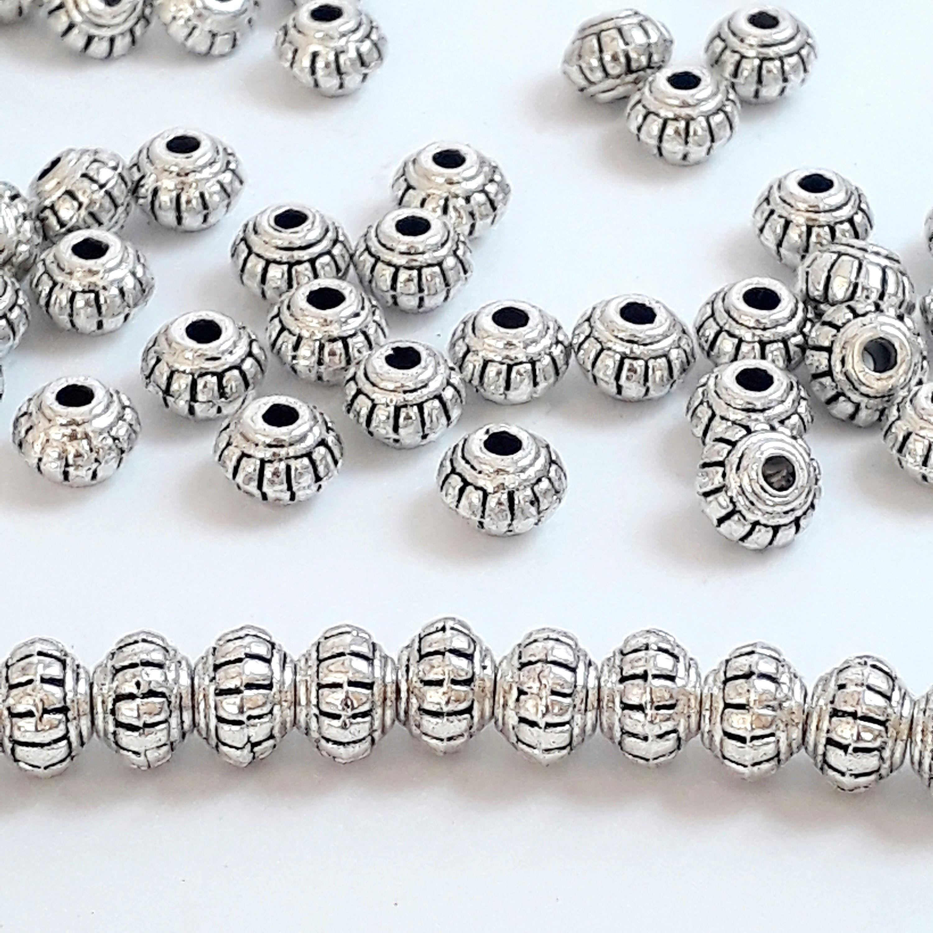Striped Rondelle Spacer Antique Silver 6x4mm - 25pcs