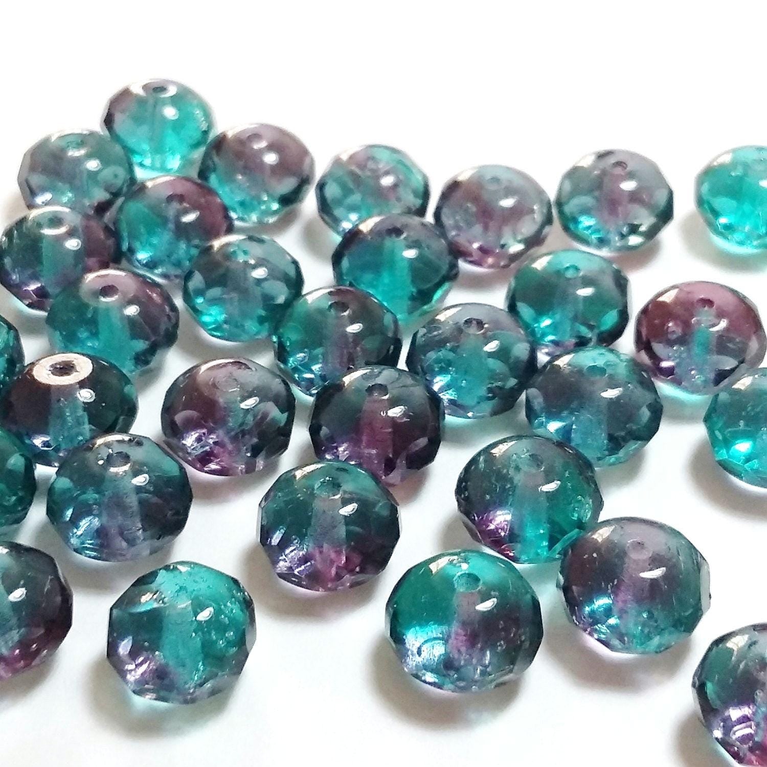 Blue & Purple Czech Glass Rondelle 9x6mm - 10pcs