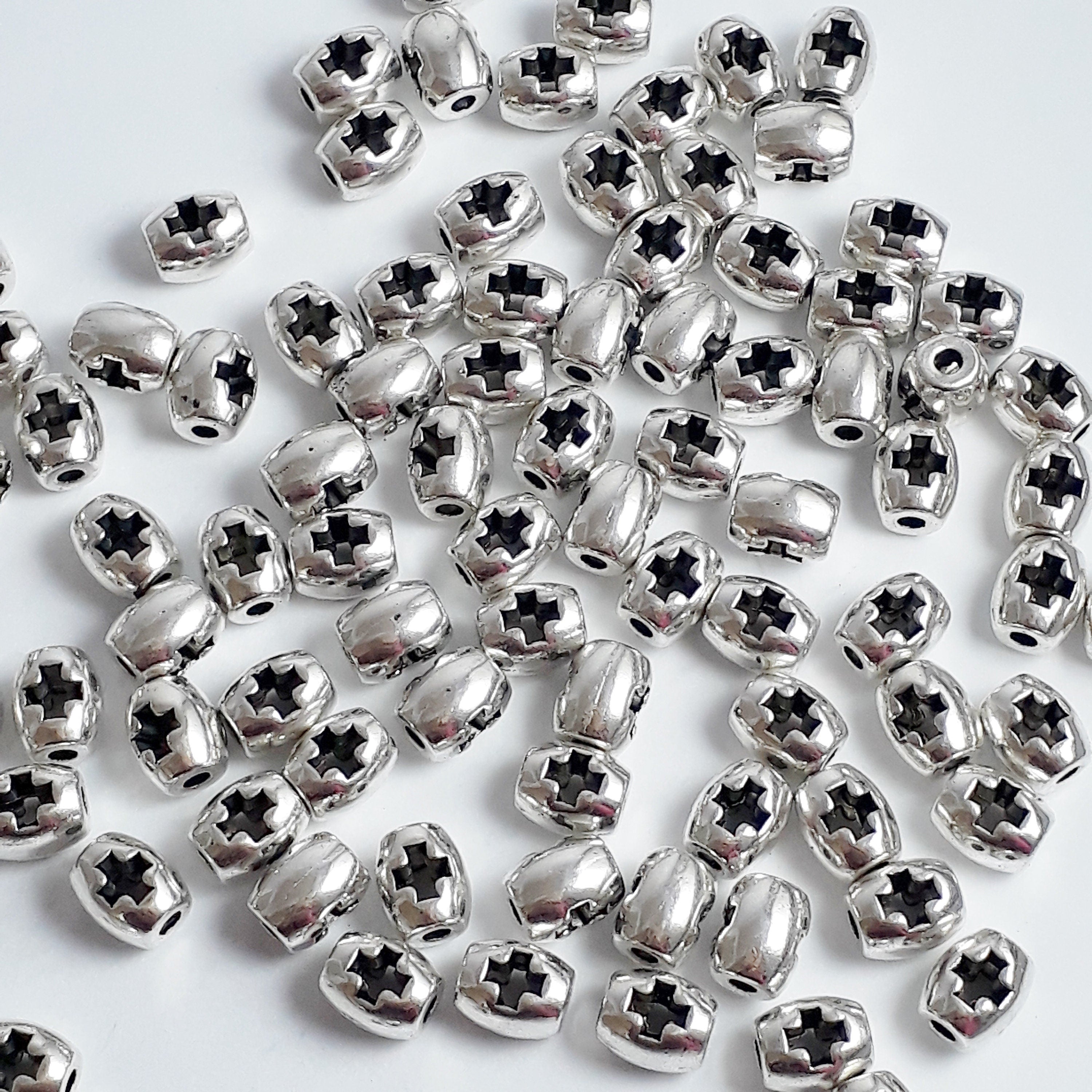 Oval Hollow Cross Antique Silver 6x5mm - 20pcs