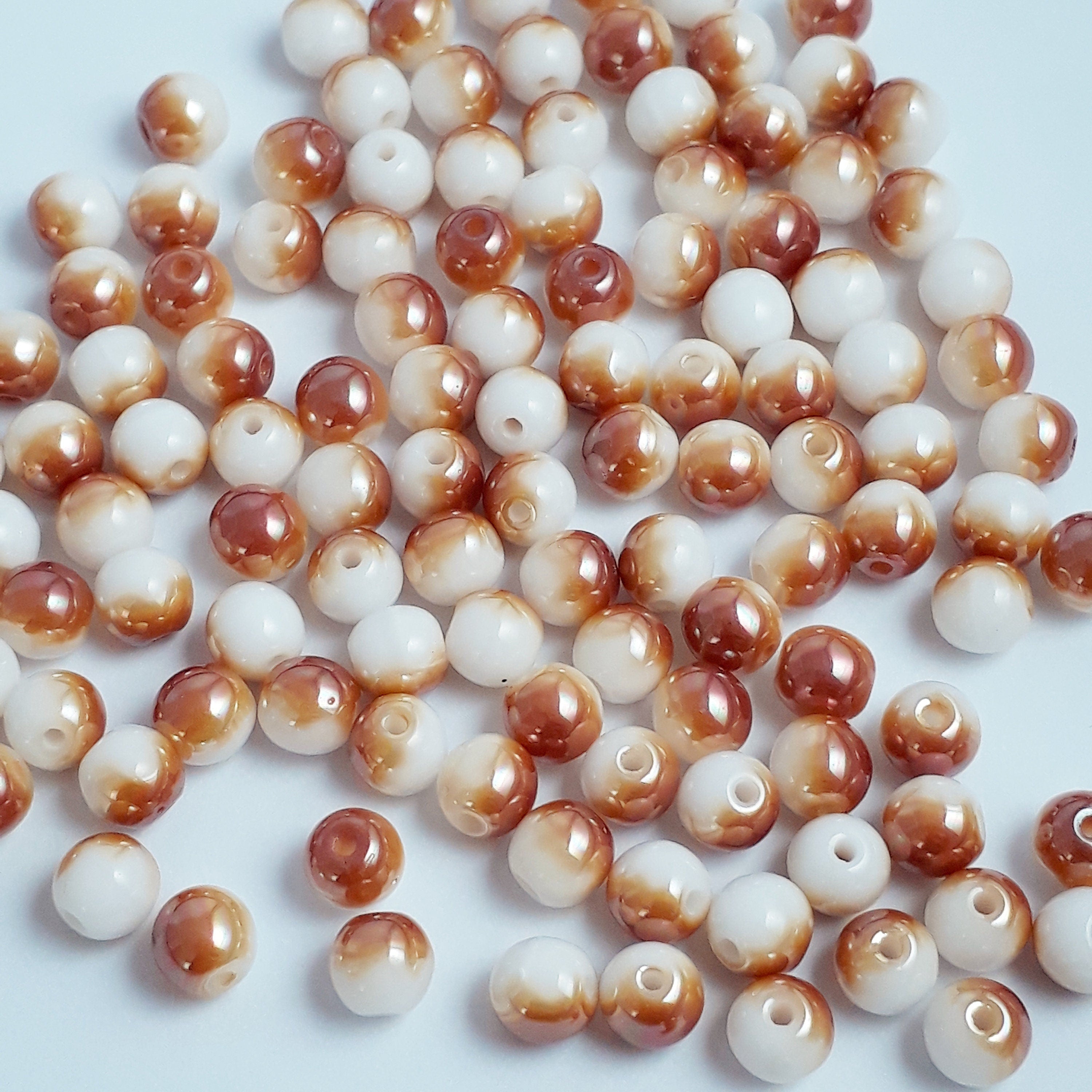 White & Burnt Orange Metallic Czech Glass Round 4mm - 60pcs